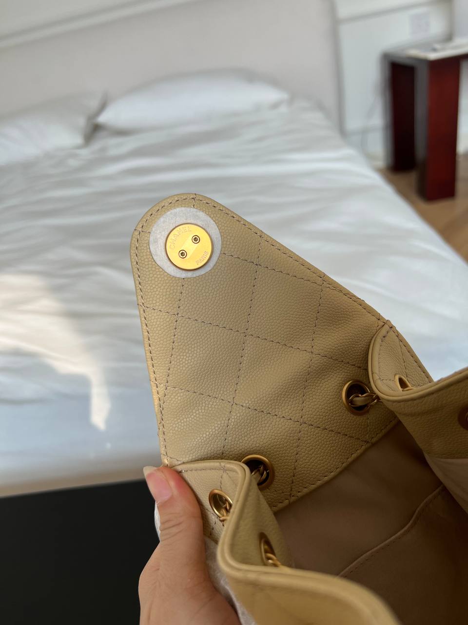 Chanel Beige Caviar Leather Drawstring Bucket Bag