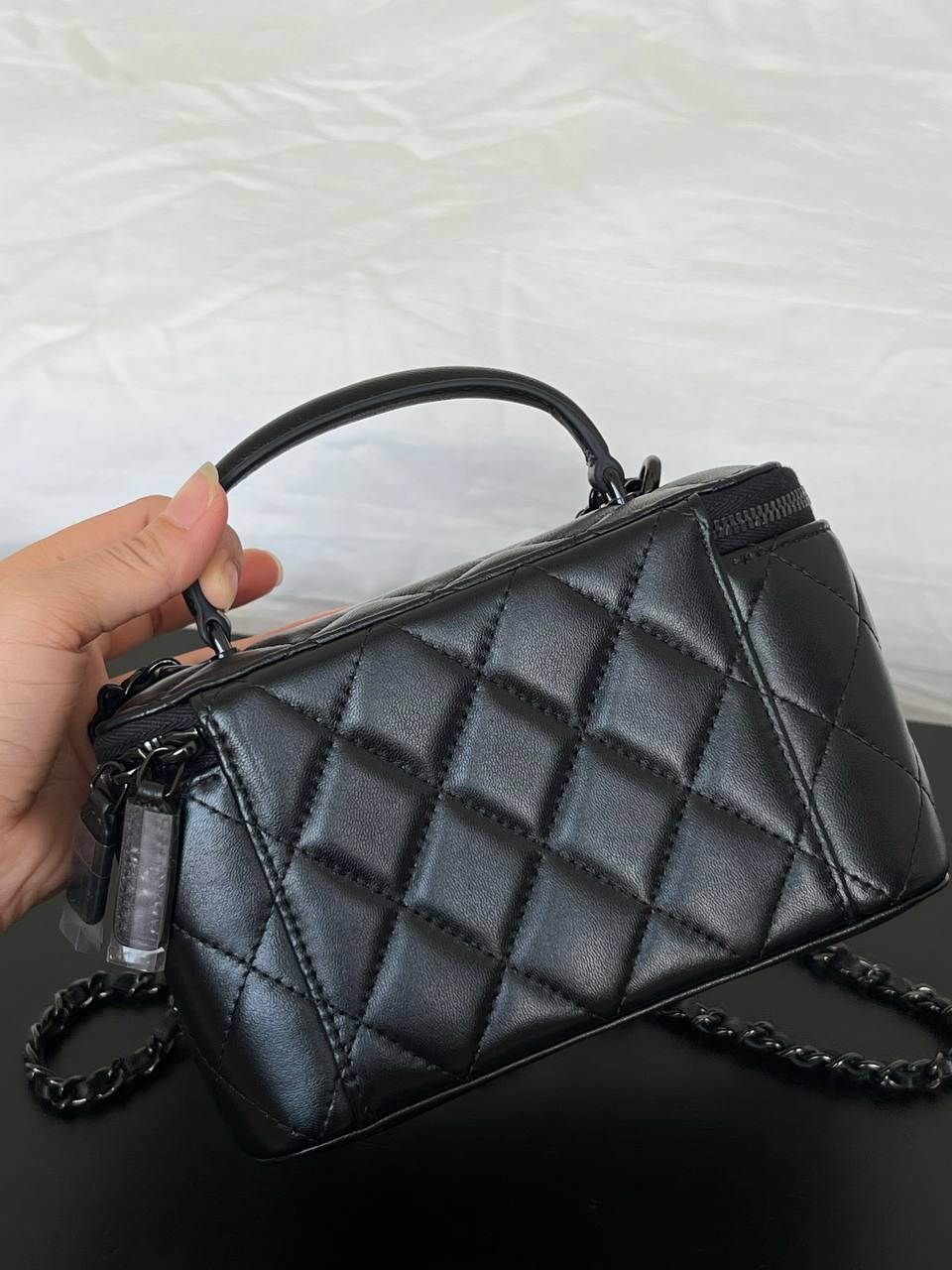 Chanel Black Quilted Lambskin Mini Vanity Top Handle Bag