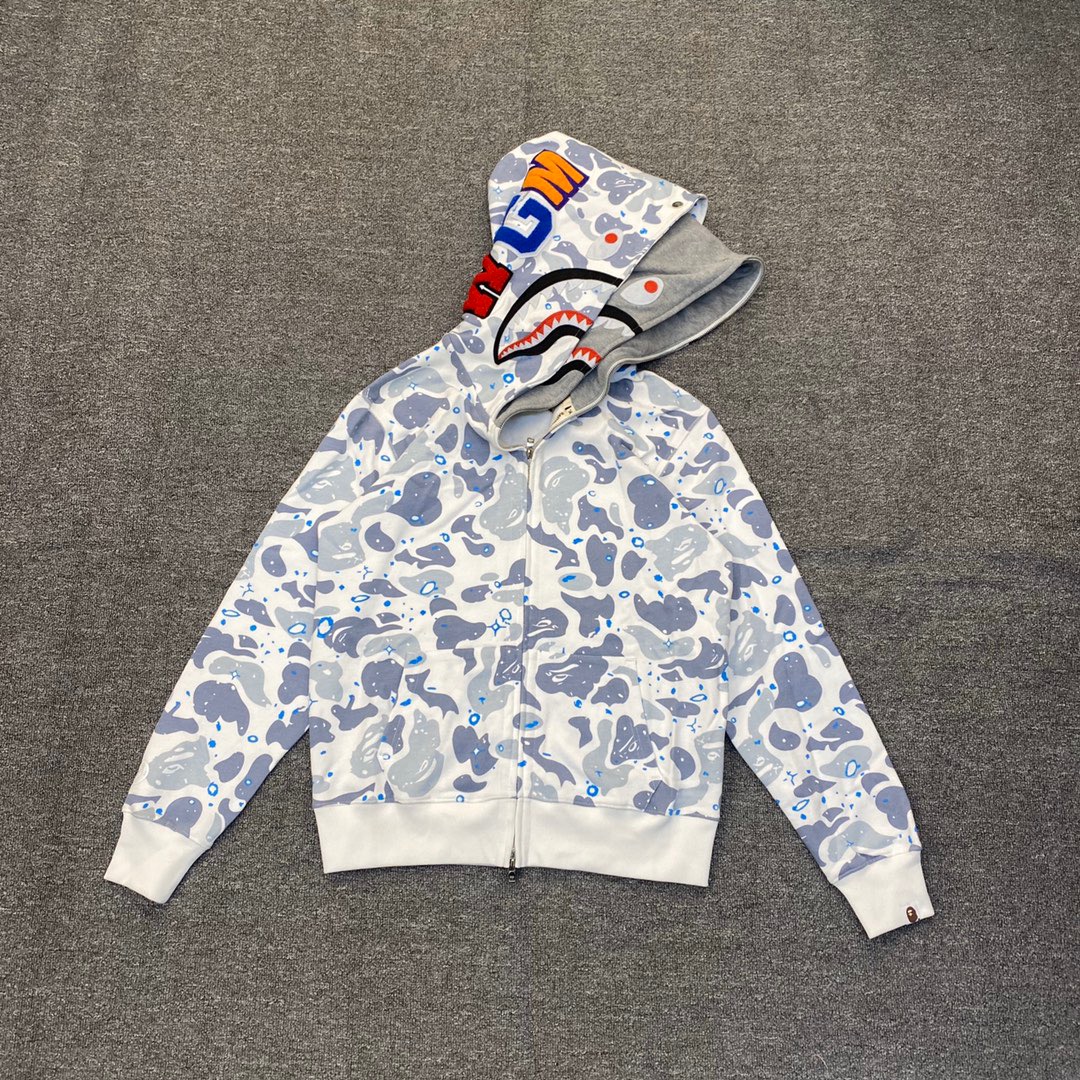 1:1 Best Quality starry sky Camo 2 Hood Zipper Hoodie White