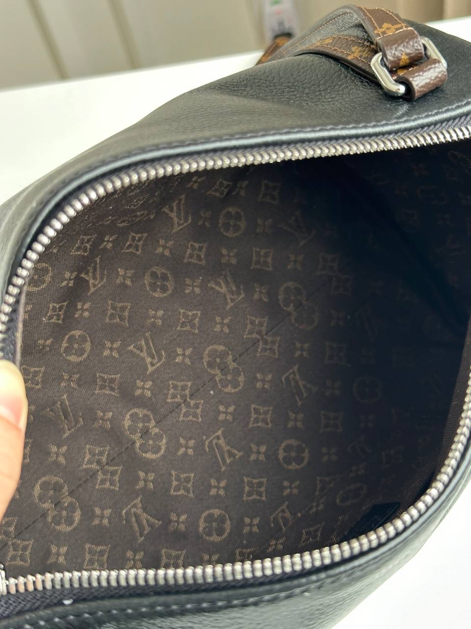 Louis Vuitton Black Grained Calfskin Mix Monogram Canvas Hand & Crossbody Pillow Bag