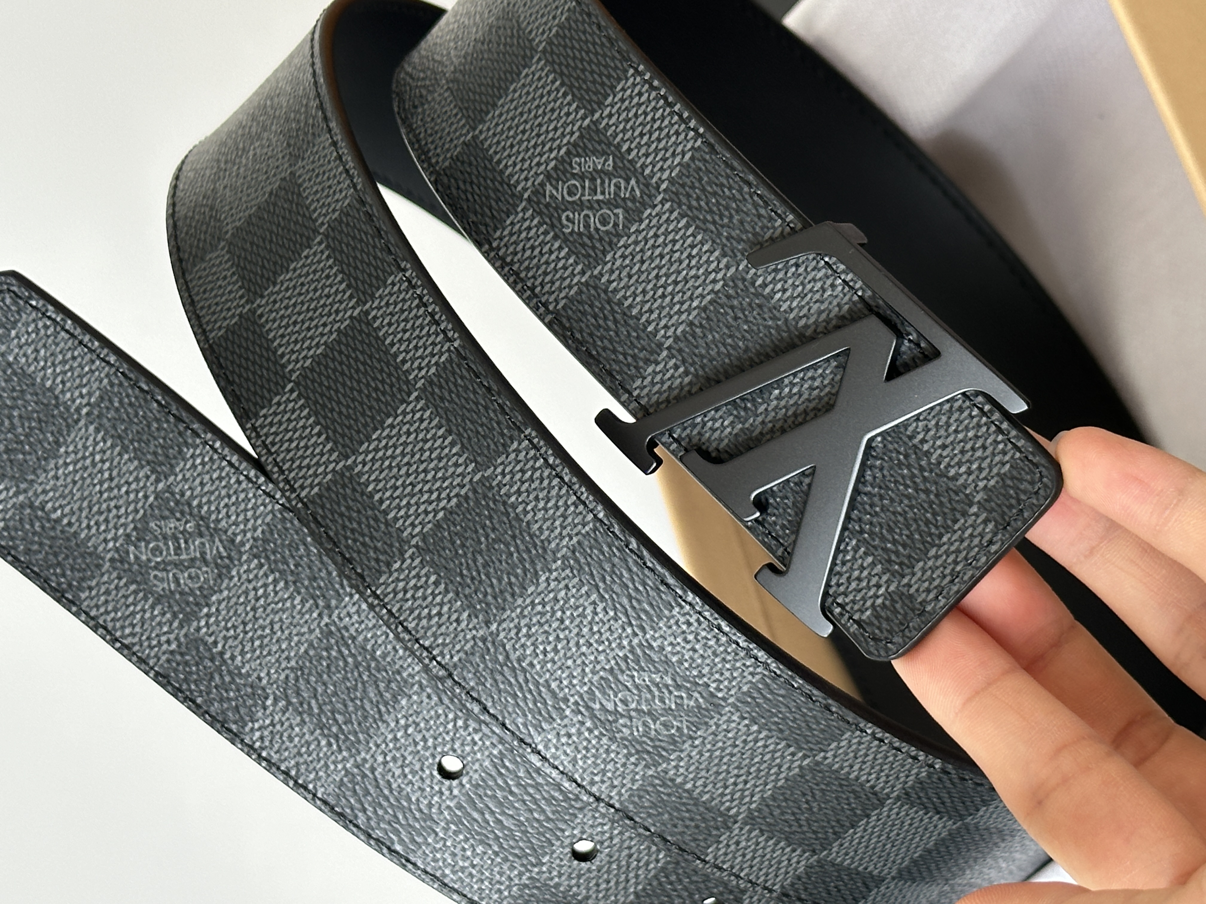 Louis Vuitton Black Damier Graphite Check Matte LV Metal Buckle Reversible Wide Belt