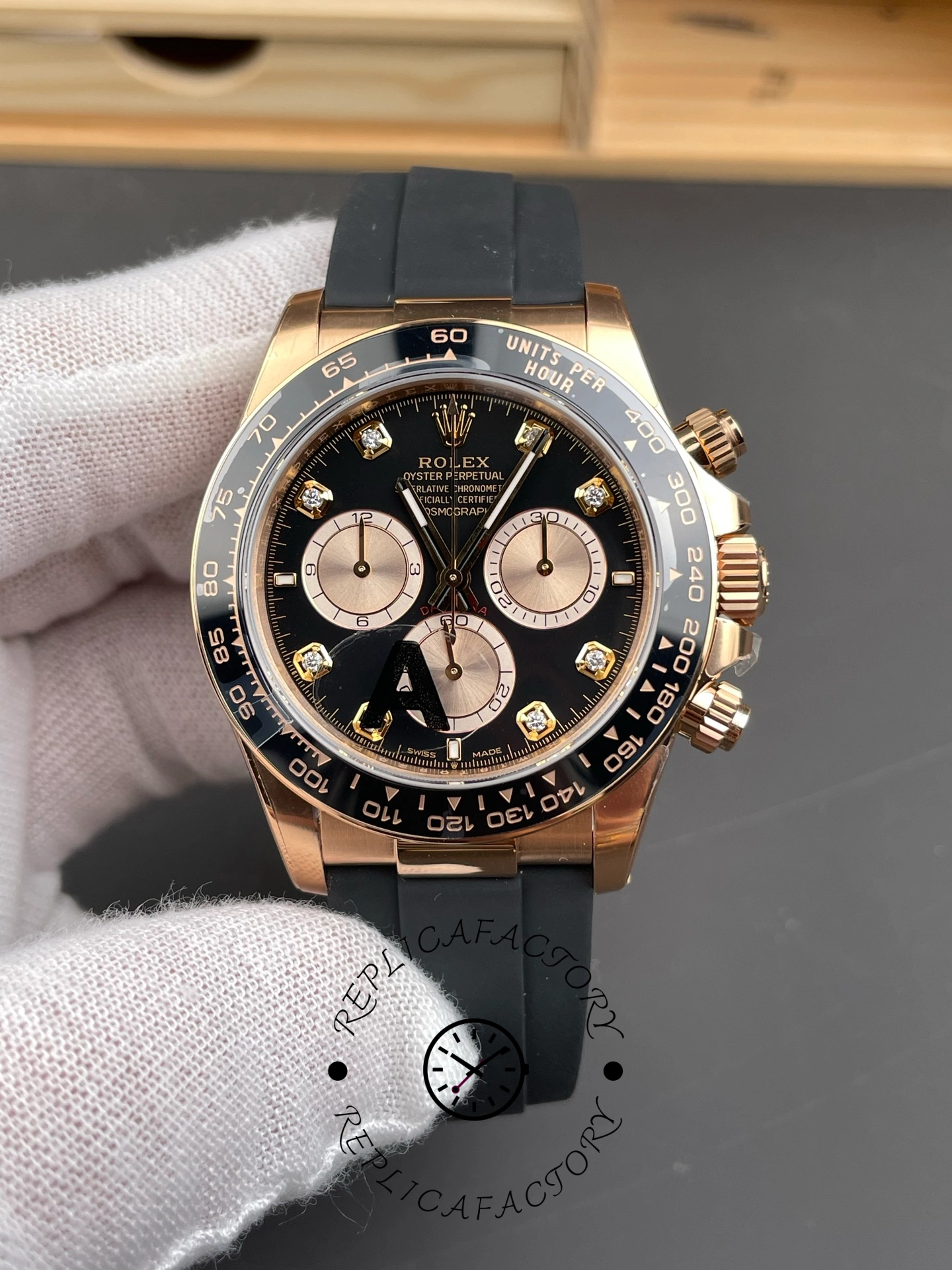 Rolex Daytona Everose Rubber 126515LN 0004 Black Dial Diamond Watch