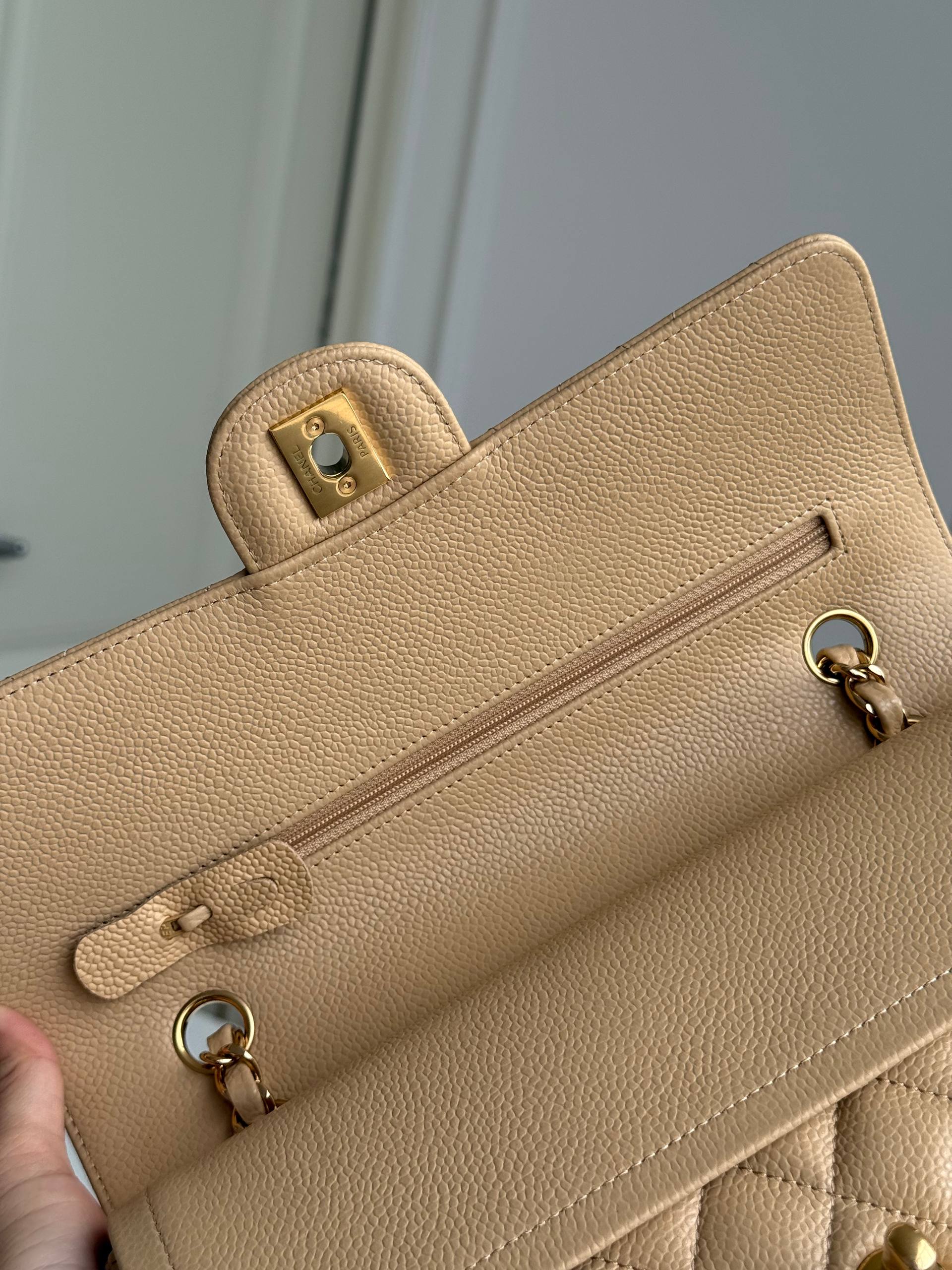 Chanel Classic Flap Milk Tea Gold Chain Bag