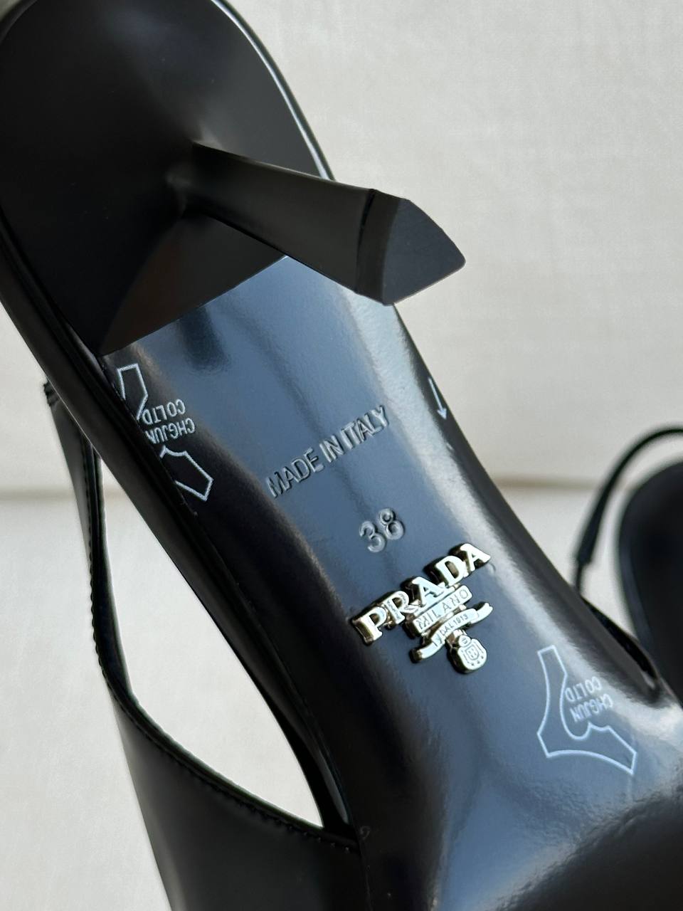 Prada Black Brushed Leather Pointed-Toe Triangle Logo Slingback Heels