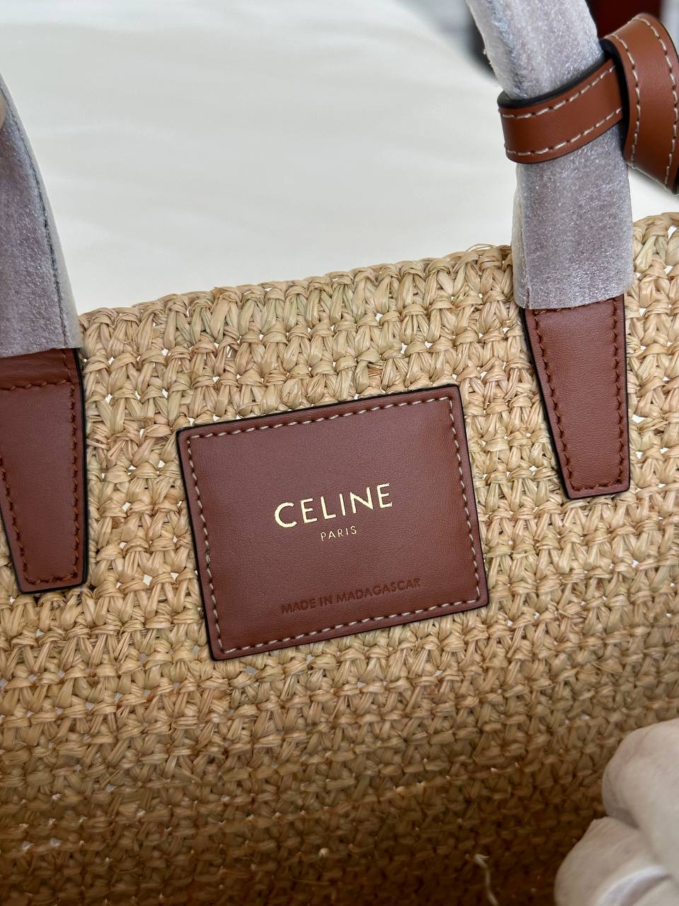 Celine Raffia Tote Bag with Triomphe Leather Patch