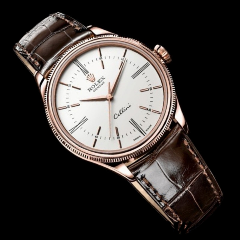 Rolex Cellini Time 50505 Brown Leather Strap White Dial 39mm Mens Replica Watch