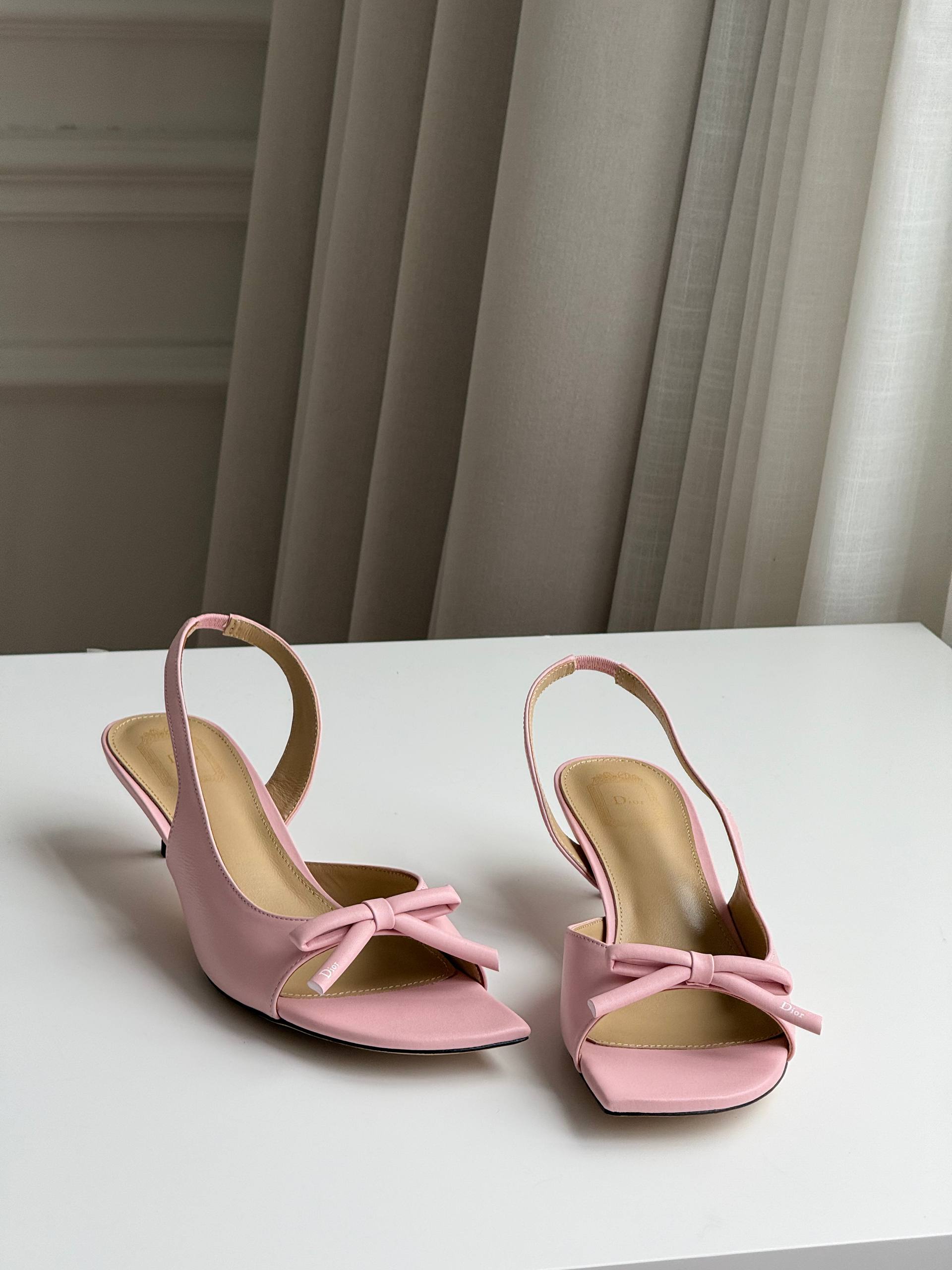 Dior Bow Heeled Slingback Sandal in Pink Lambskin