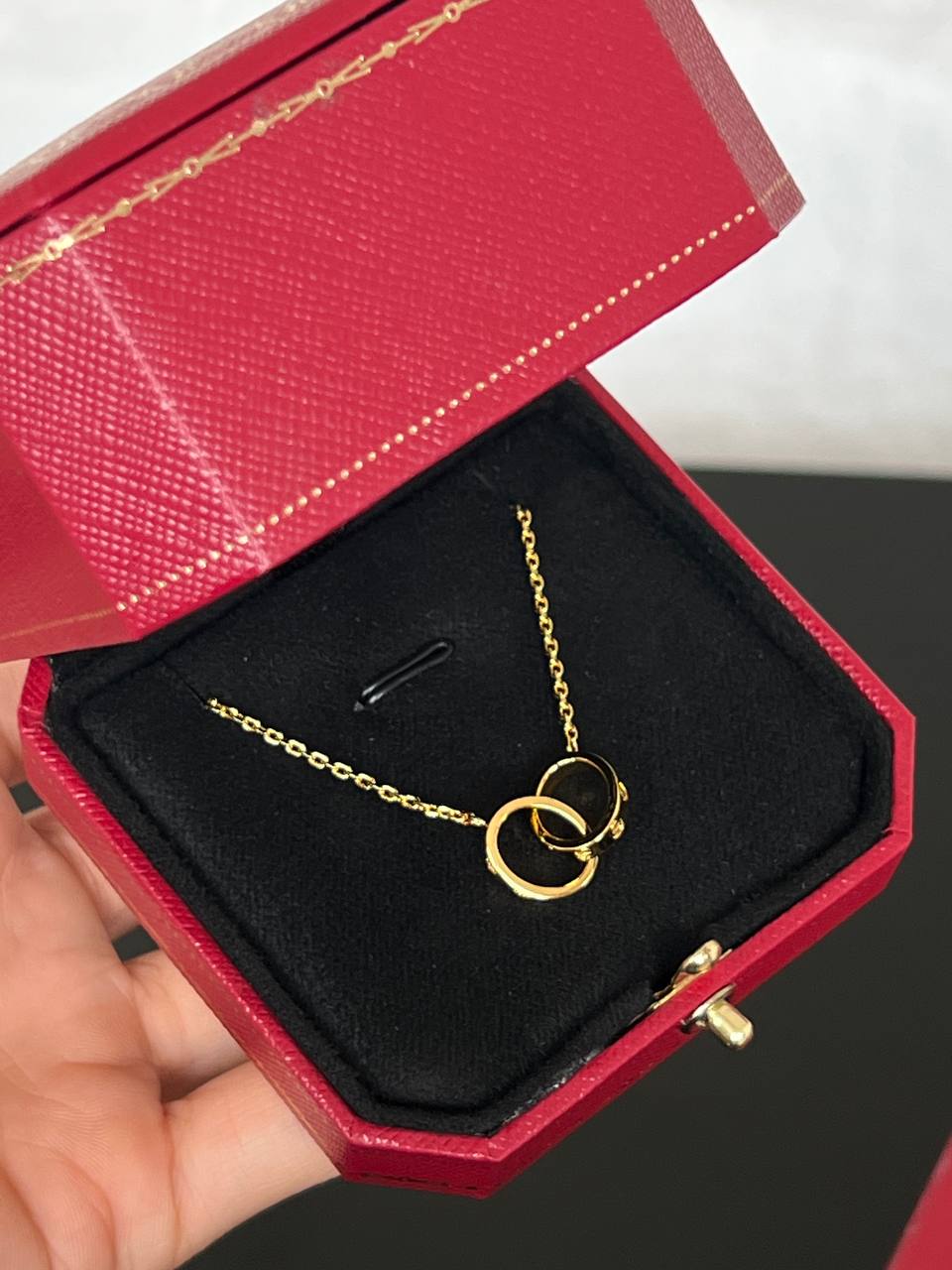 Cartier LOVE Yellow Gold Interlocking Two Rings Pendant Necklace
