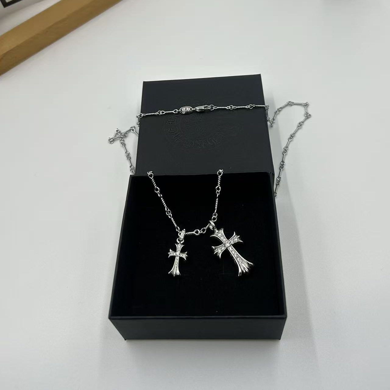 CHROME HEARTS DOUBLE CROSS LAYERED NECKLACE