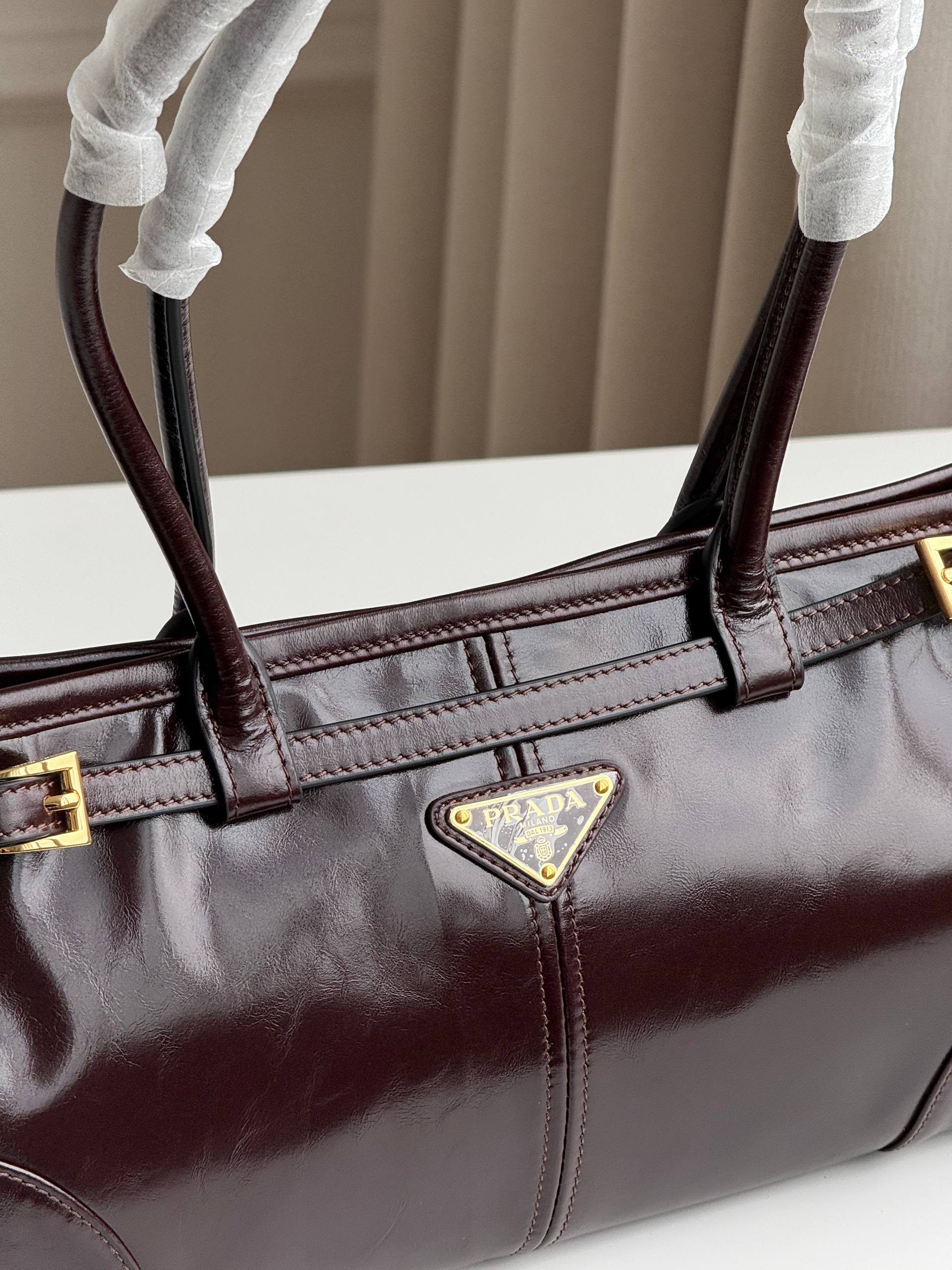 Prada Bonnie Dark Brown Antiqued Leather Tote