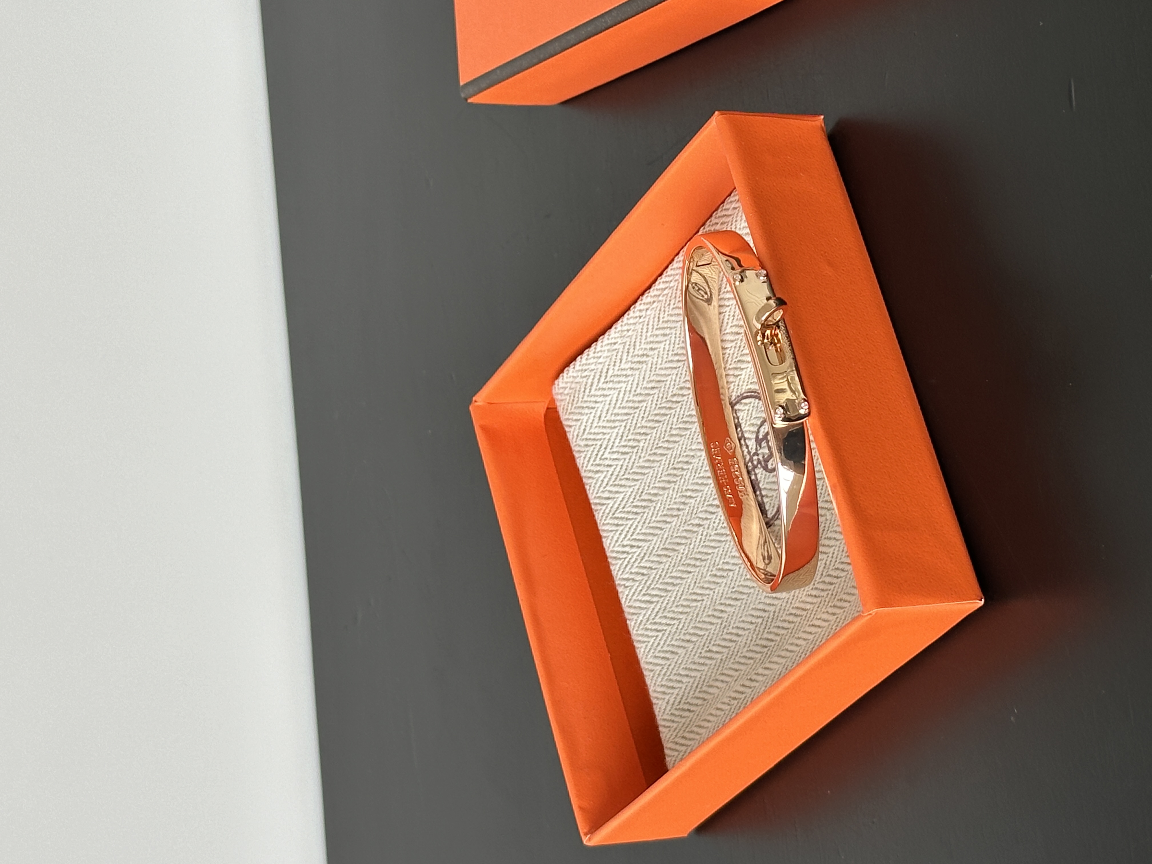 Hermès Kelly Narrow Rose Gold Metal Lock Bangle Bracelet