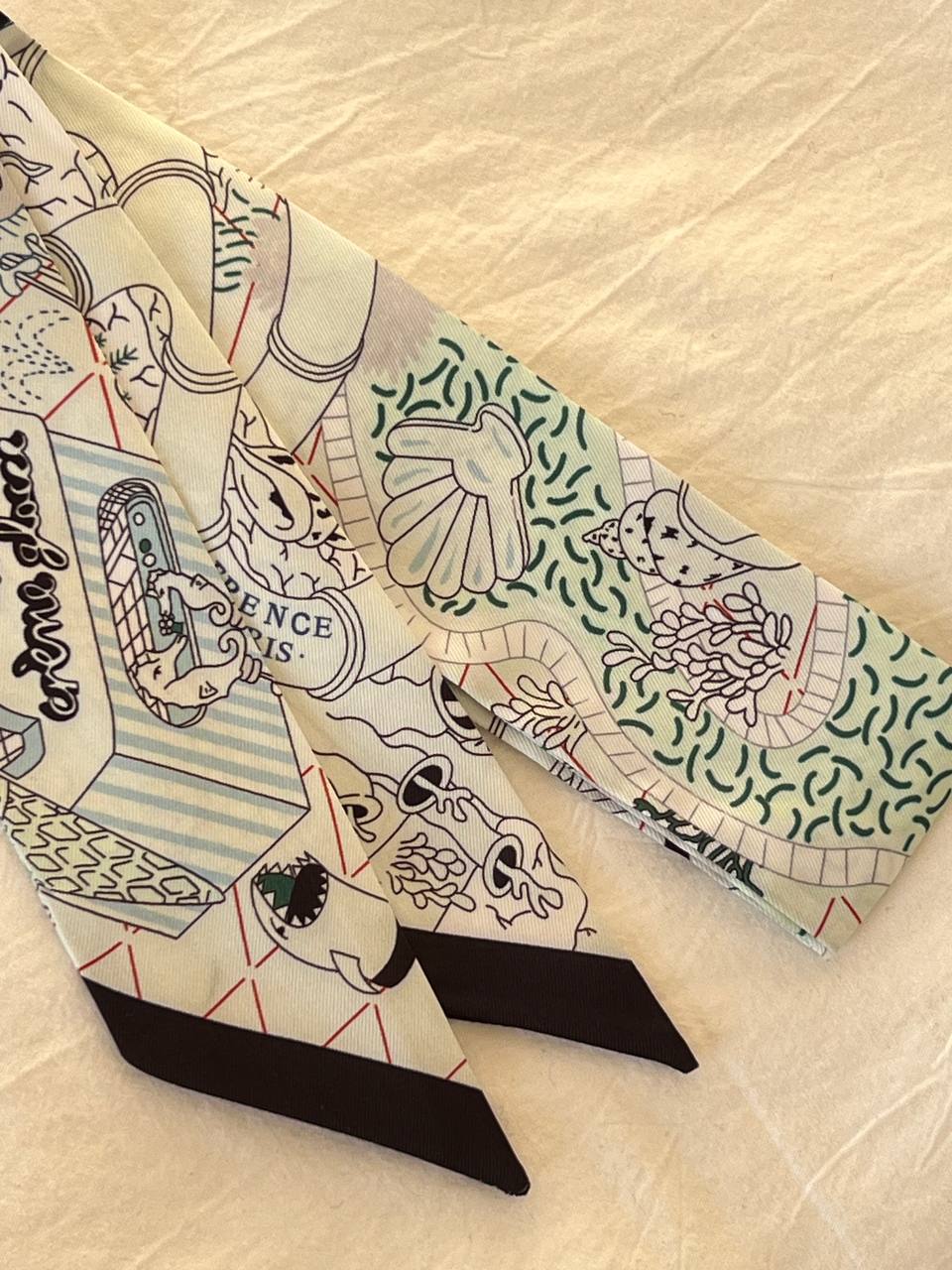 Hermès Light Base Printed Landscape Silk Twilly Scarf