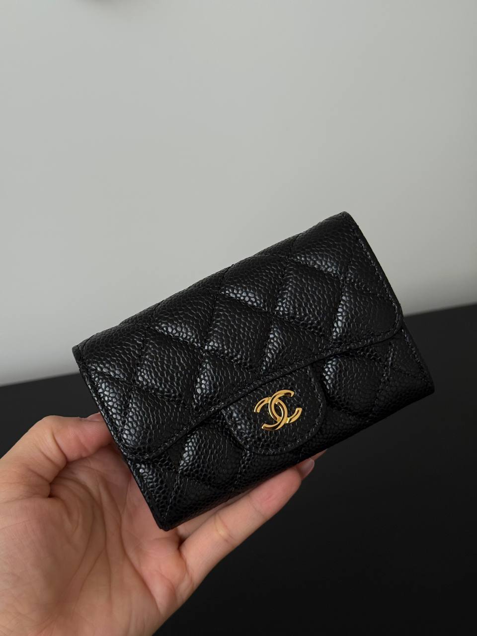 CHANEL Classic Flap Caviar Leather Compact Wallet