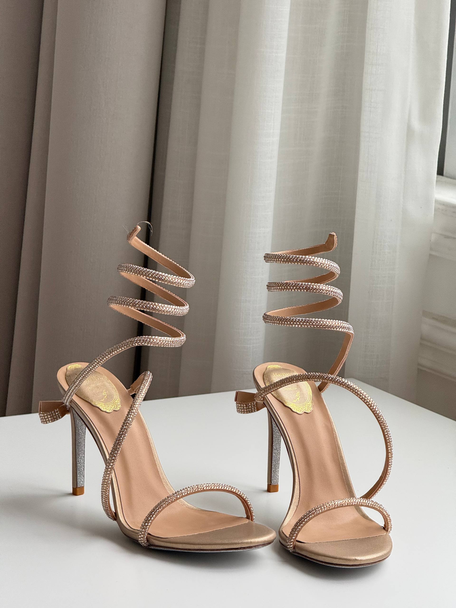 Spiral Wrap Rhinestone Strap Open Toe Stiletto High Heel Sandals