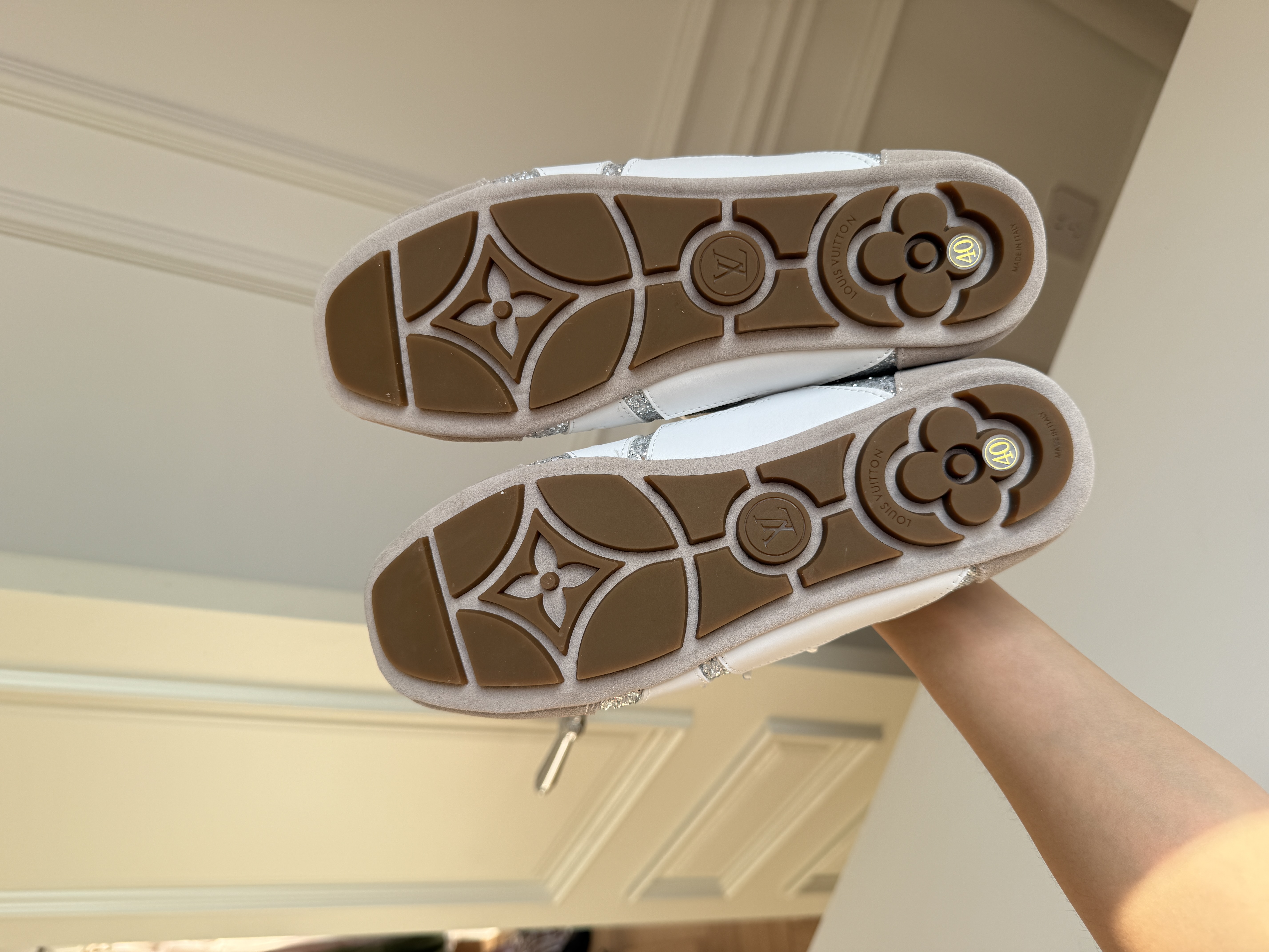 Louis Vuitton Silver Glitter & Suede Retro Low-top Sneakers