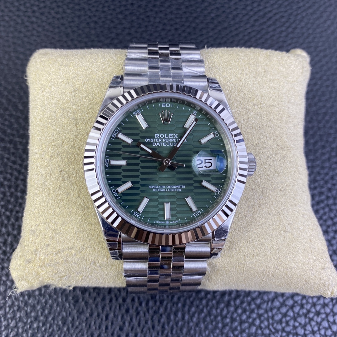 Rolex Datejust 41mm Stainless Steel 126334 0030 Mint Green Dial Fluted Jubilee