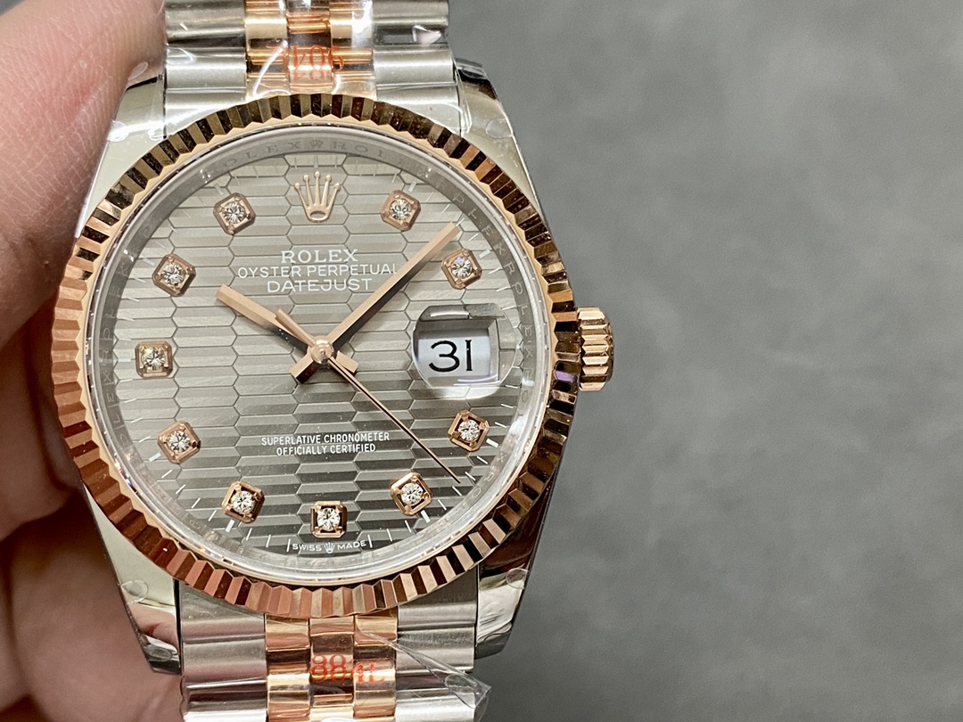 Rolex Datejust 36 18K Everose Gold Fluted Bezel 126231 0041 Unisex Watch