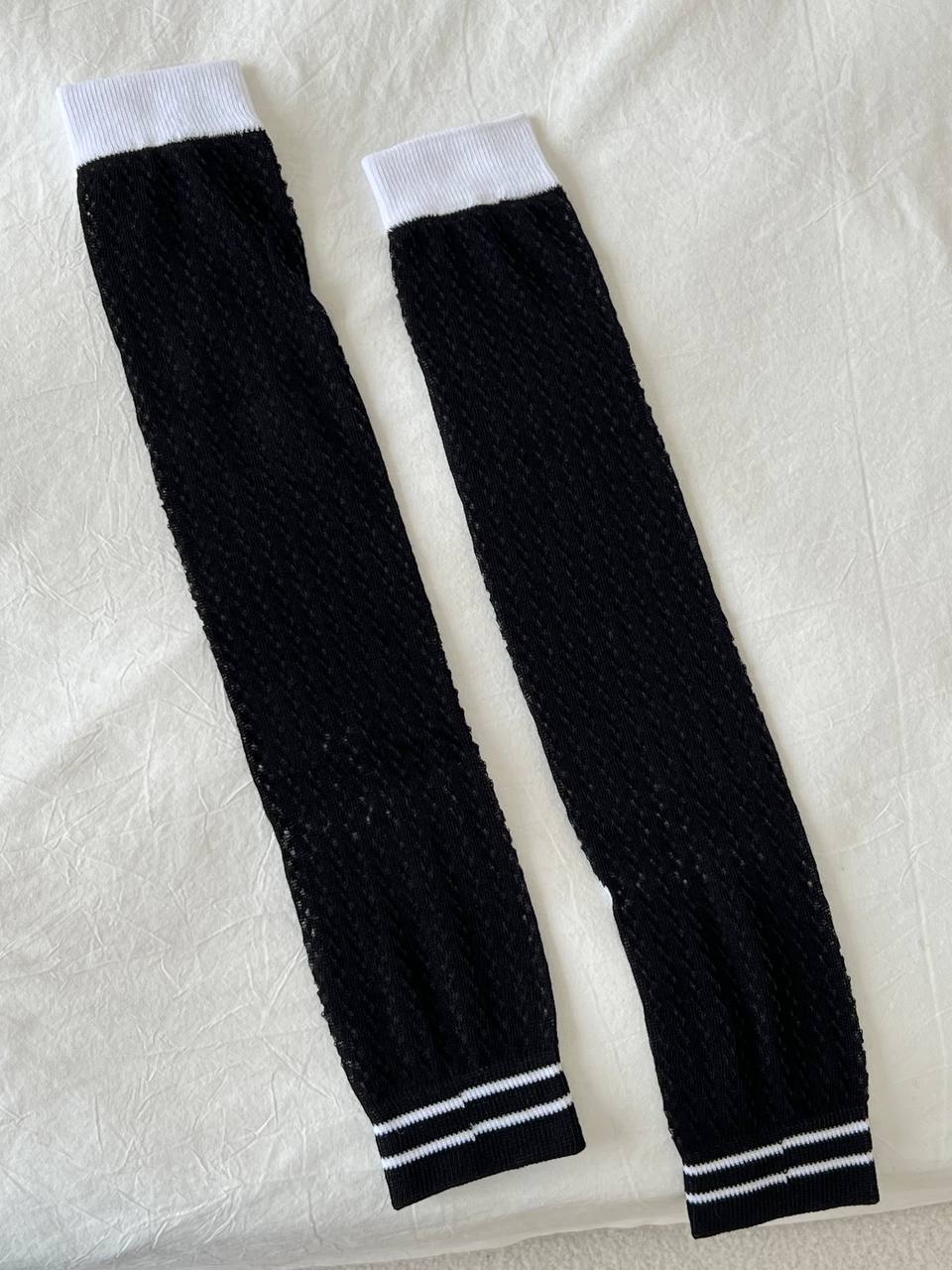 Chanel Black White Mesh Knit CC Logo Leg Warmers