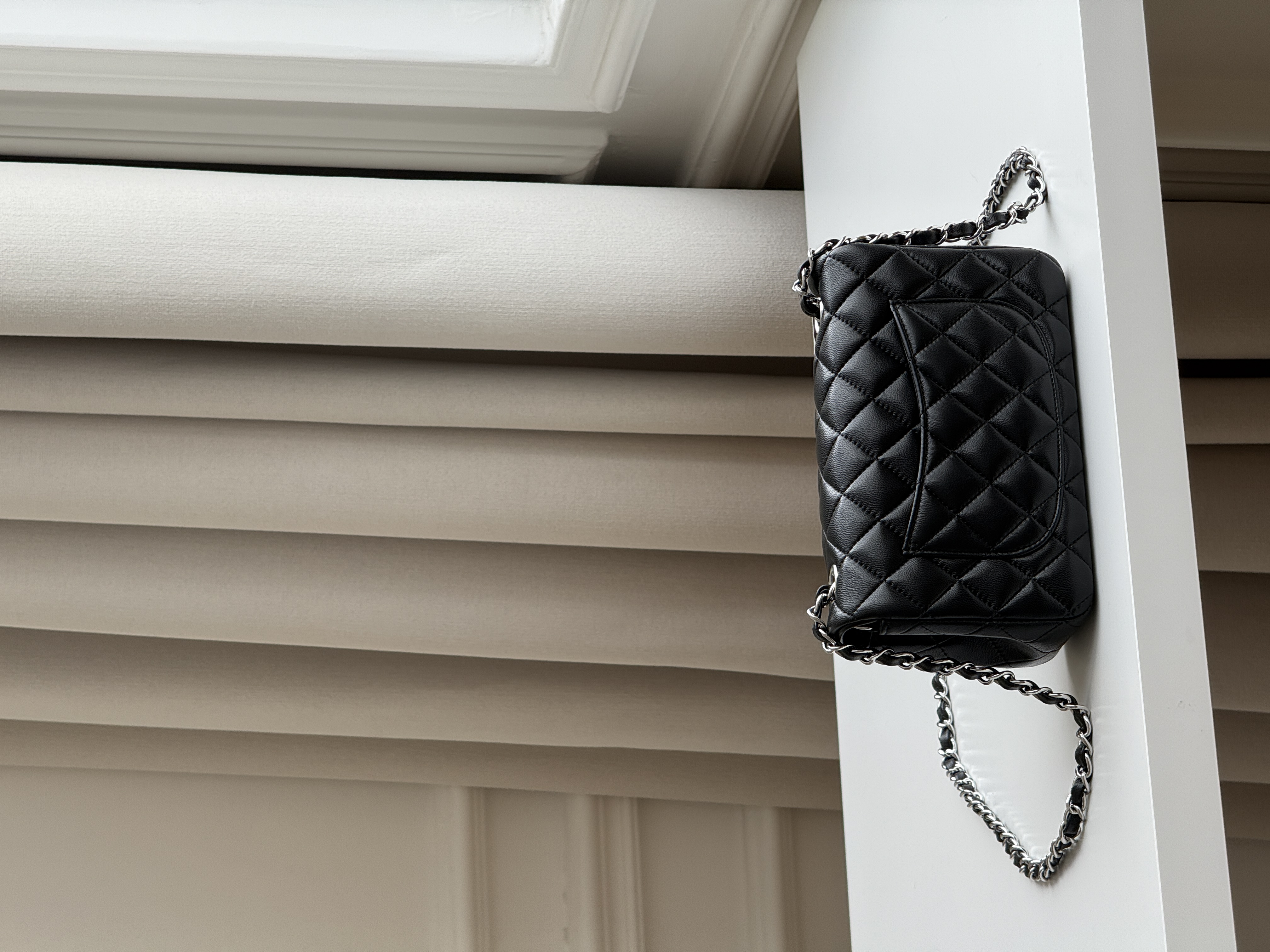 Chanel Black Caviar Leather Classic Flap Silver CC Chain Bag