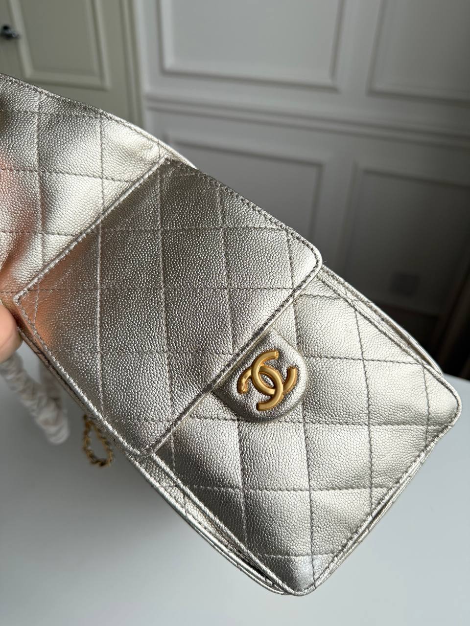 Chanel 25 Metallic Caviar Quilted Drawstring Bucket Bag