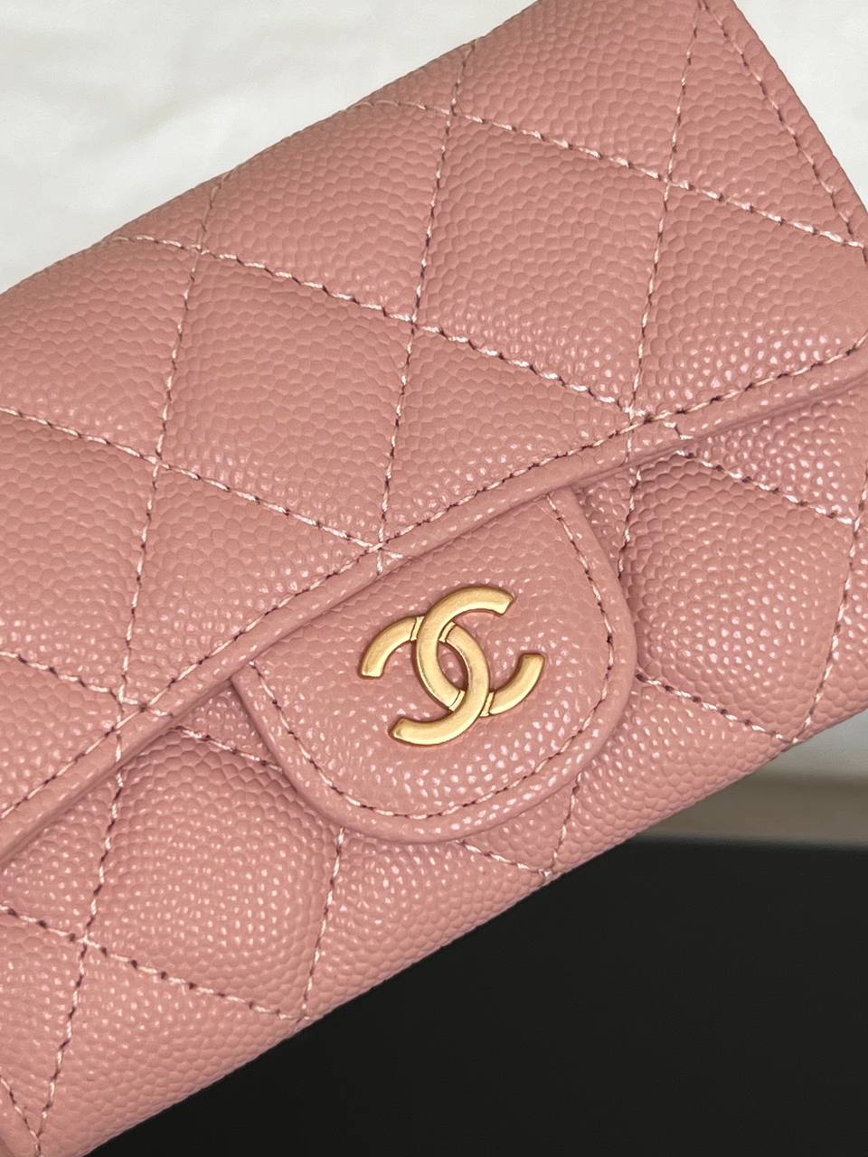 Chanel Pink Caviar Leather Quilted CC Flap Card Holder
