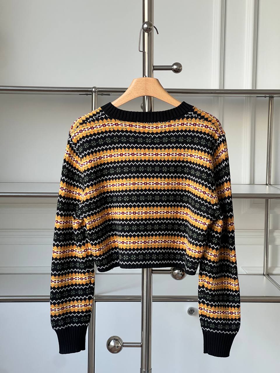 Miu Miu Fair Isle Jacquard Cropped V-Neck Sweater
