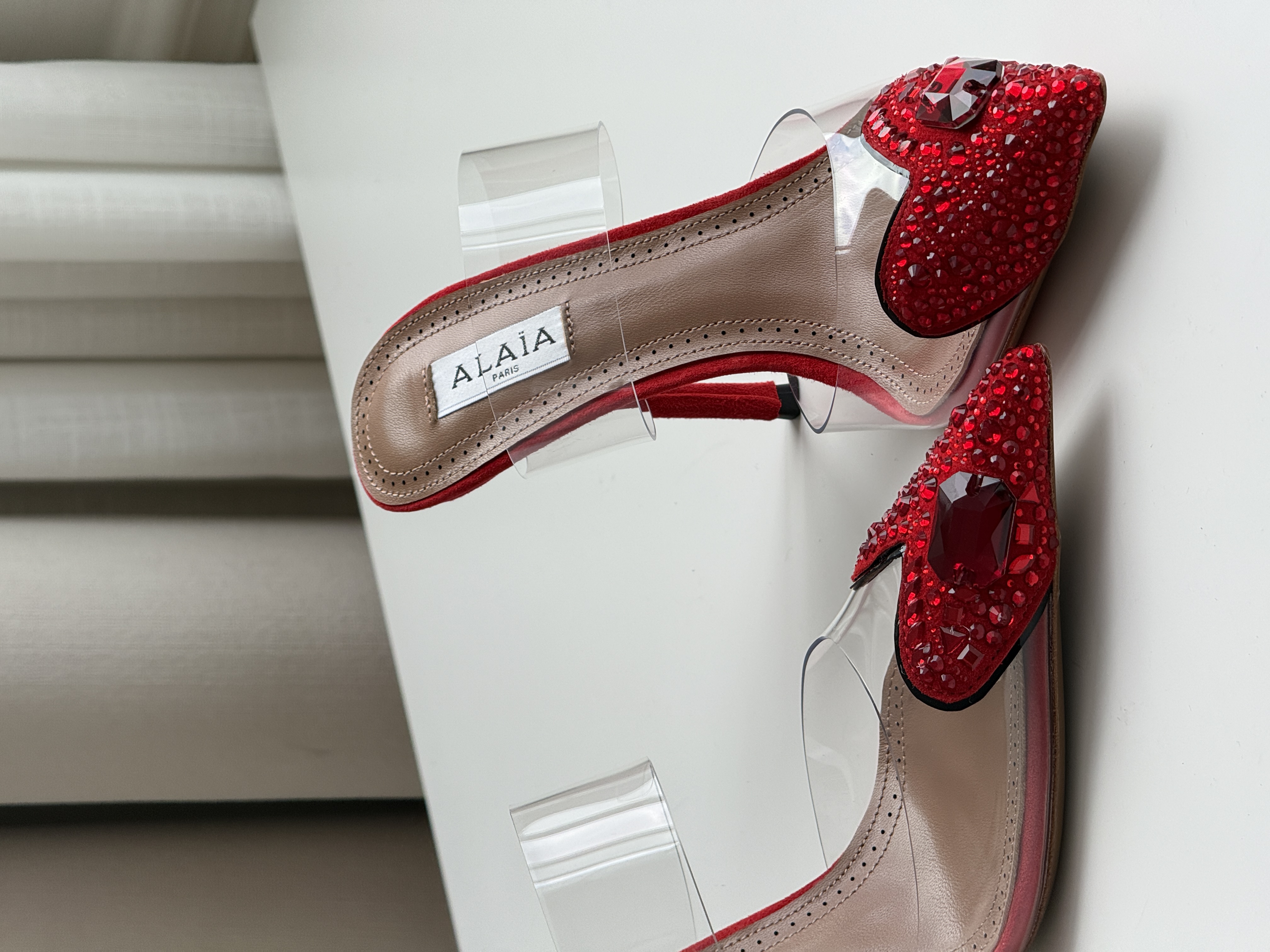 ALAÏA Le Cœur Crystal-Embellished PVC & Leather Mules