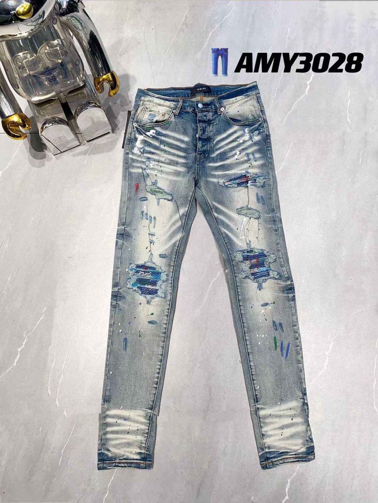 AmirI Jeans with Blue Holes lightblue Color