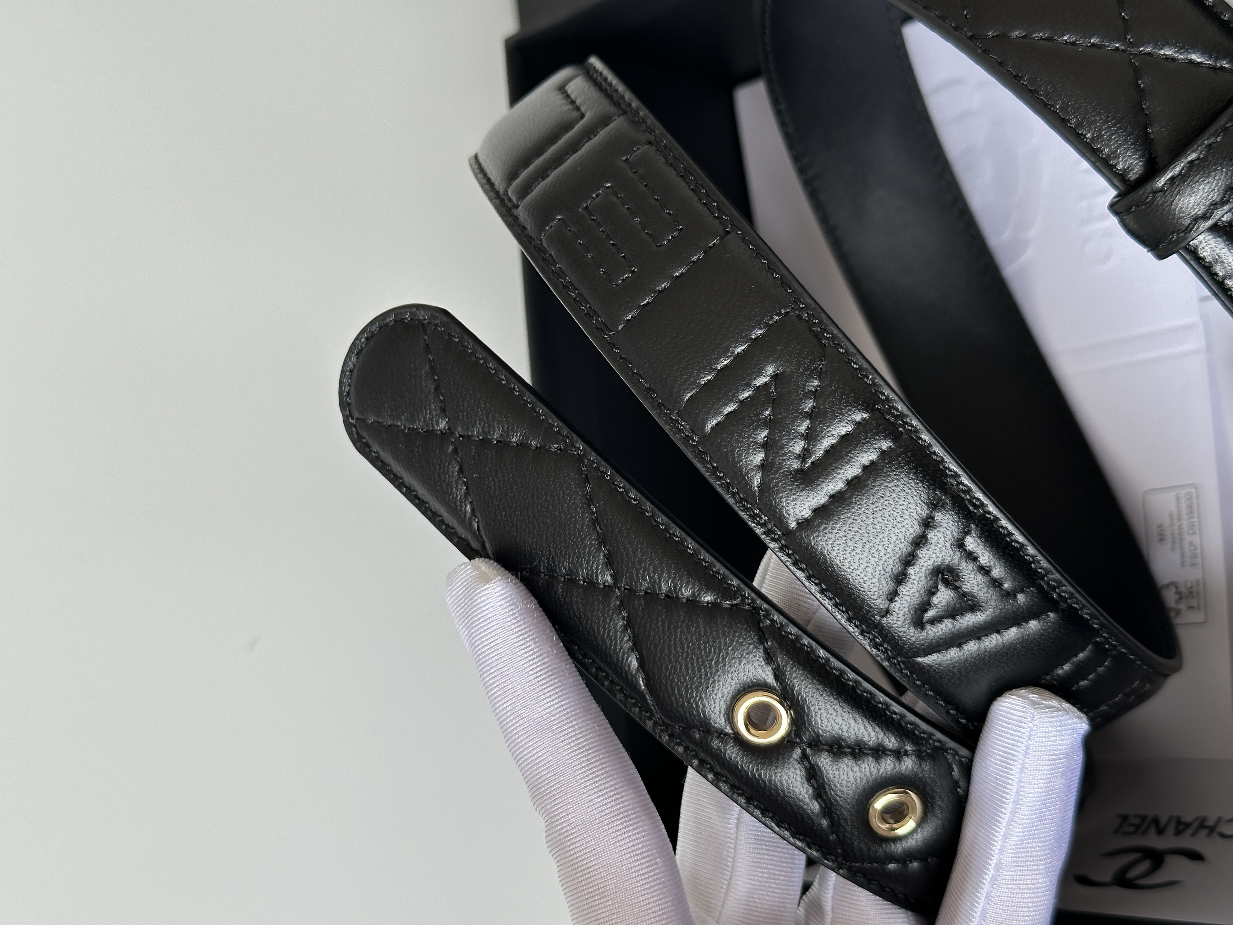 Chanel Black Quilted Belt with Gold-tone Double C Buckle
