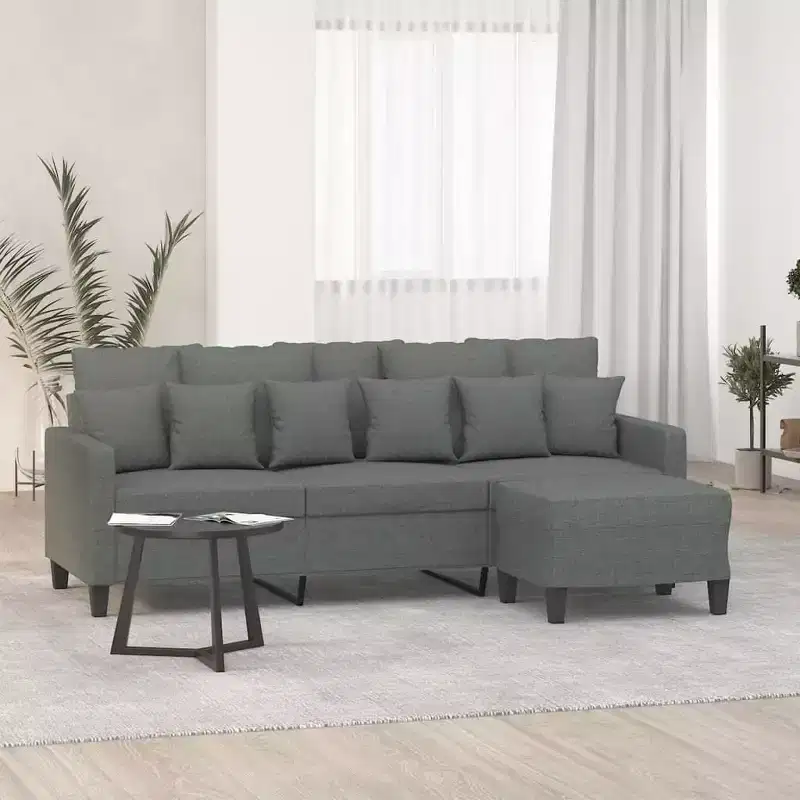 Canapé 3 places avec pouf pour salon - Rembourré en tissu