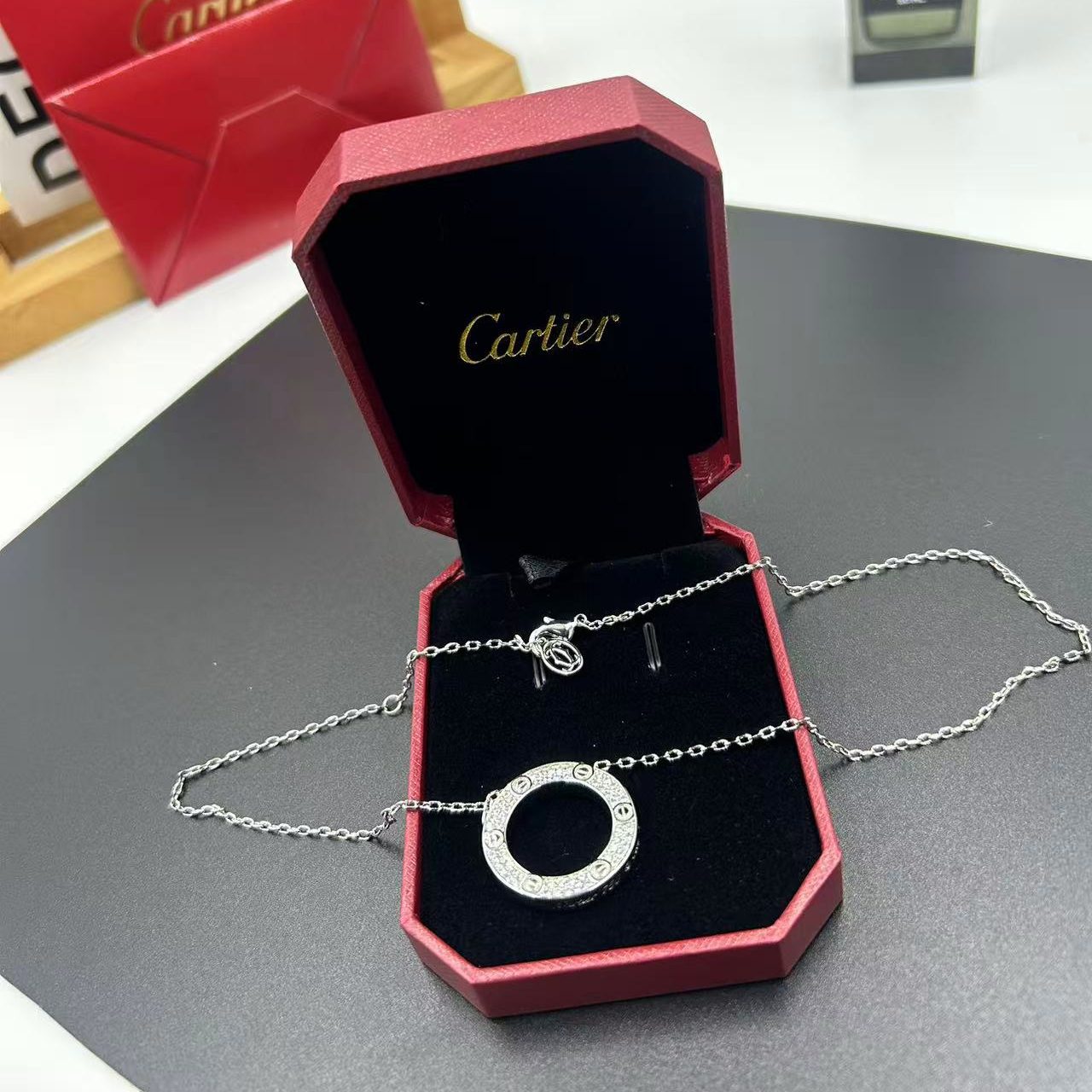 CARTIER LOVE SERIES CIRCULAR PENDANT NECKLACE