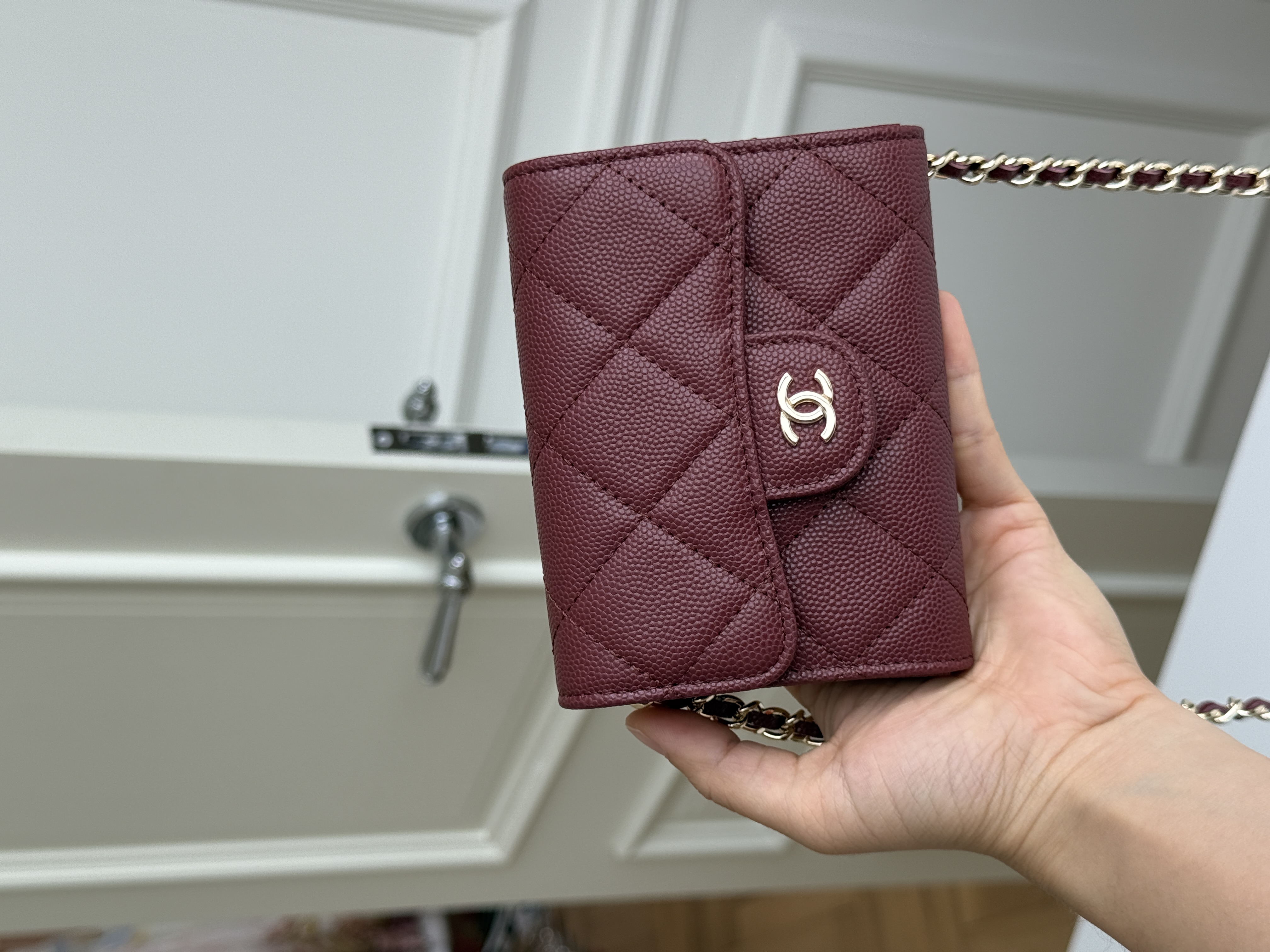 Chanel Burgundy Caviar Leather Mini Classic Flap Gold CC Chain Bag