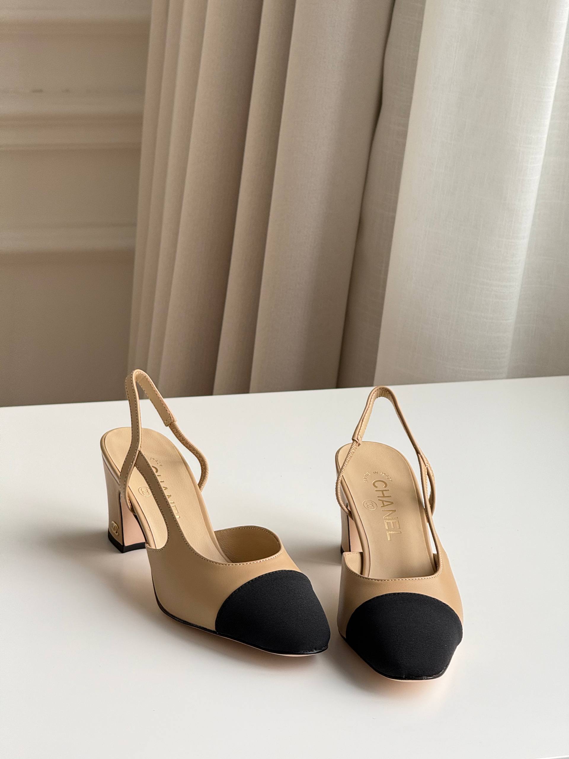 Chanel Classic Color-block Chunky Heel Slingback Sandals