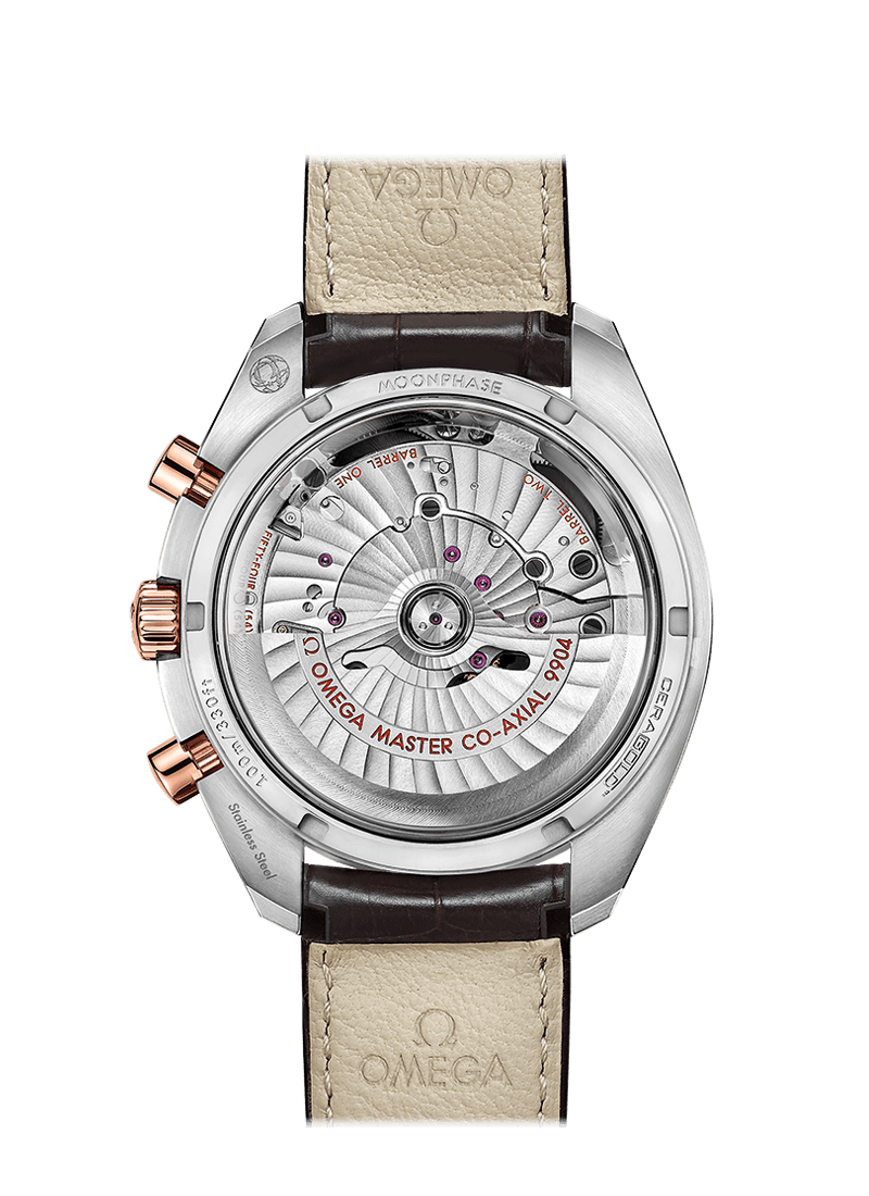 MOONPHASE CO‑AXIAL MASTER CHRONOMETER MOONPHASE CHRONOGRAPH 44.25 MM 304.23.44.52.13.001 FAVOURITES COMPARE Steel ‑ Sedna™ Gold on Leather strap