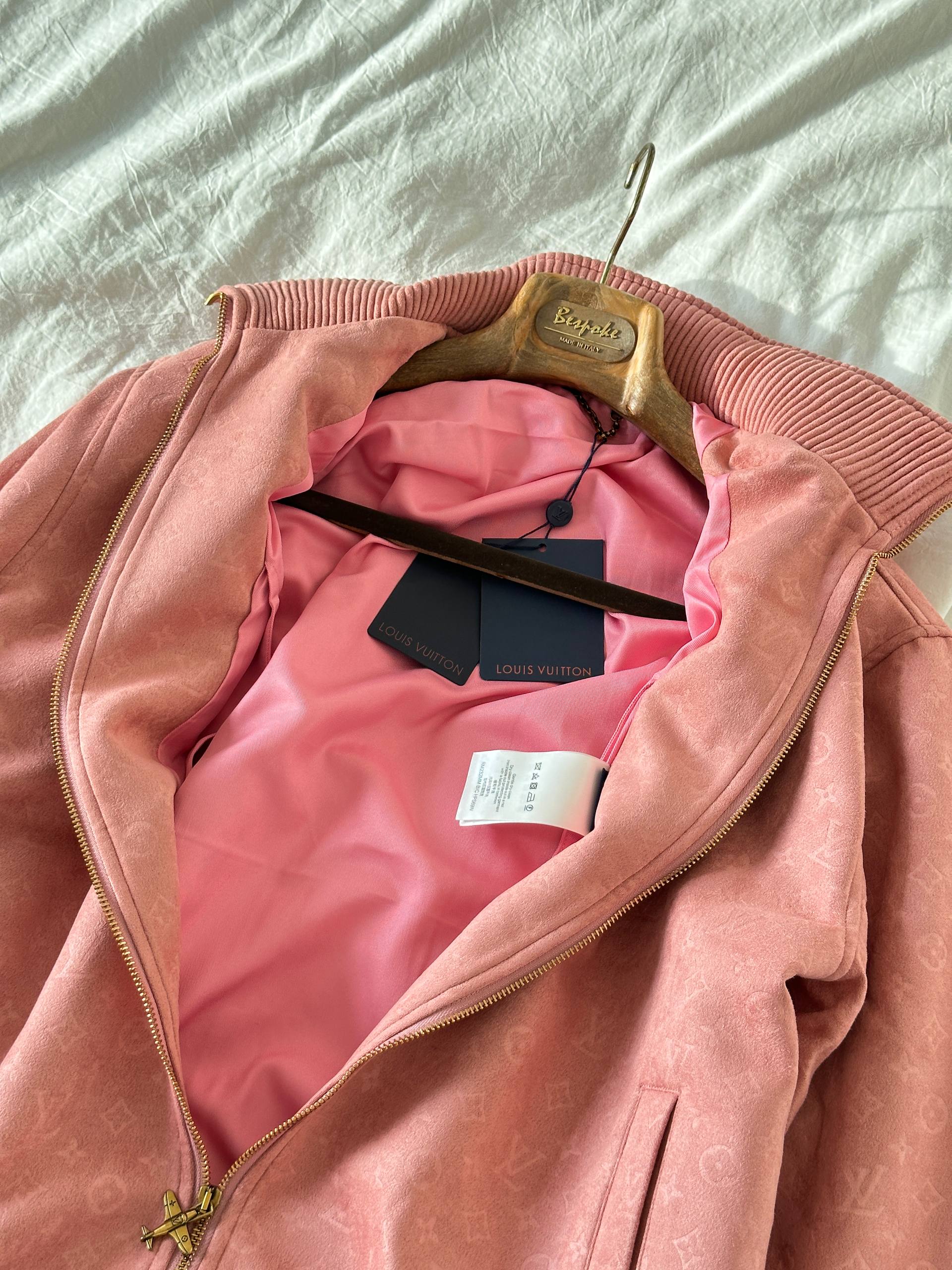 Louis Vuitton Pink Suede All Over Monogram Bomber Jacket