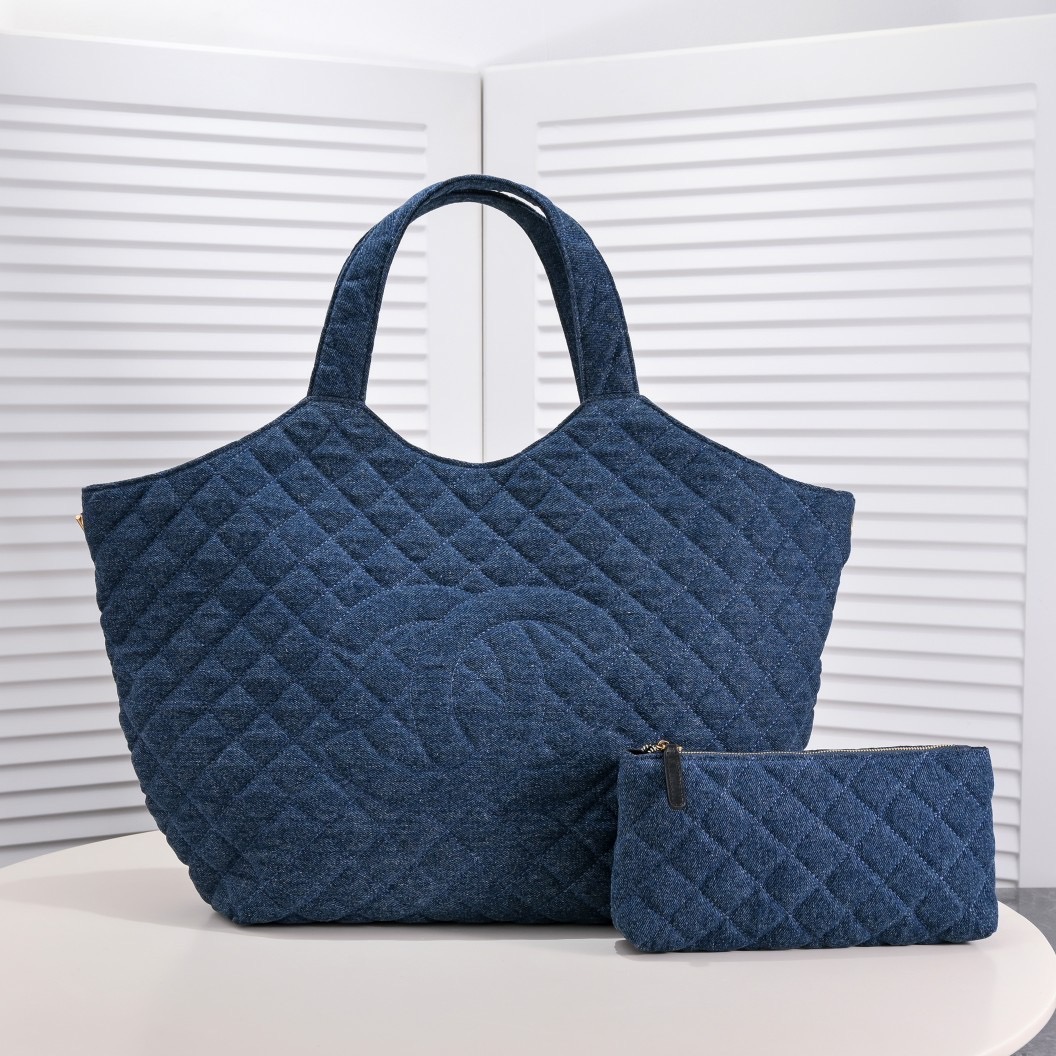 Chanel Leather&Canvas Tote Shoulder Handbag