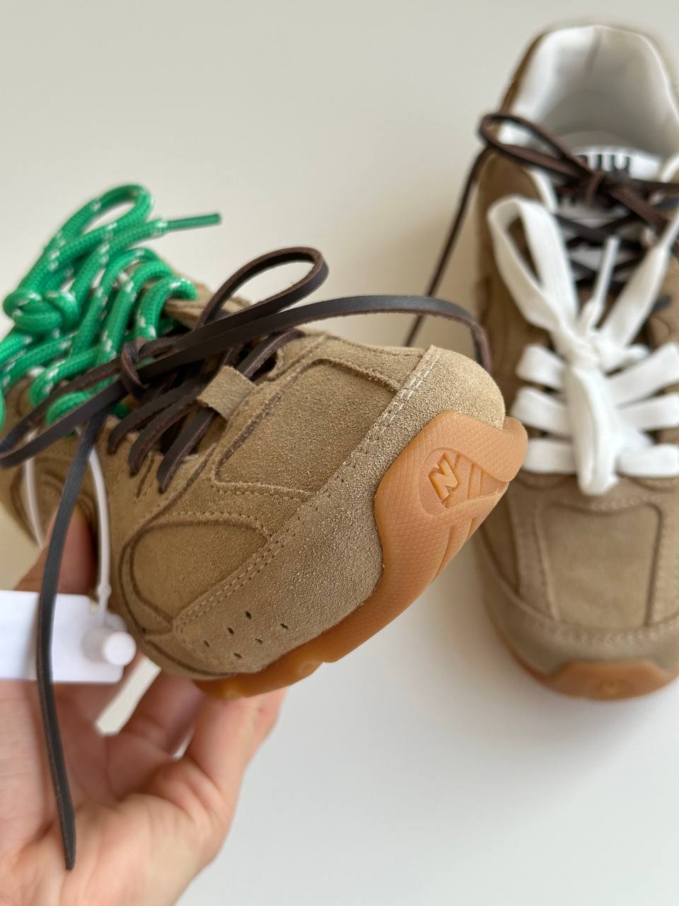 Khaki Suede Multi-Lace Retro Low-Top Trainer Sneakers