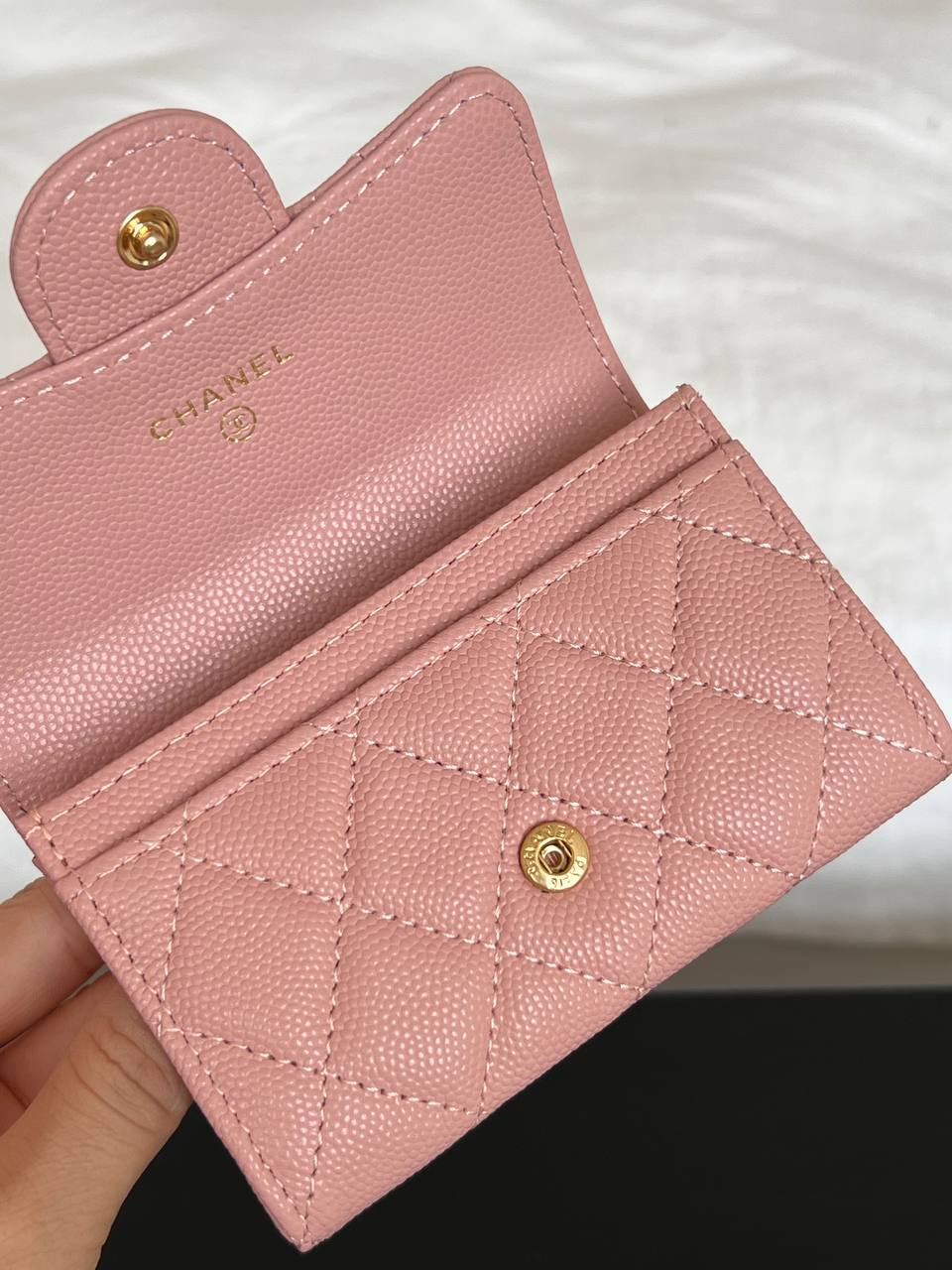 Chanel Pink Caviar Leather Quilted CC Flap Card Holder