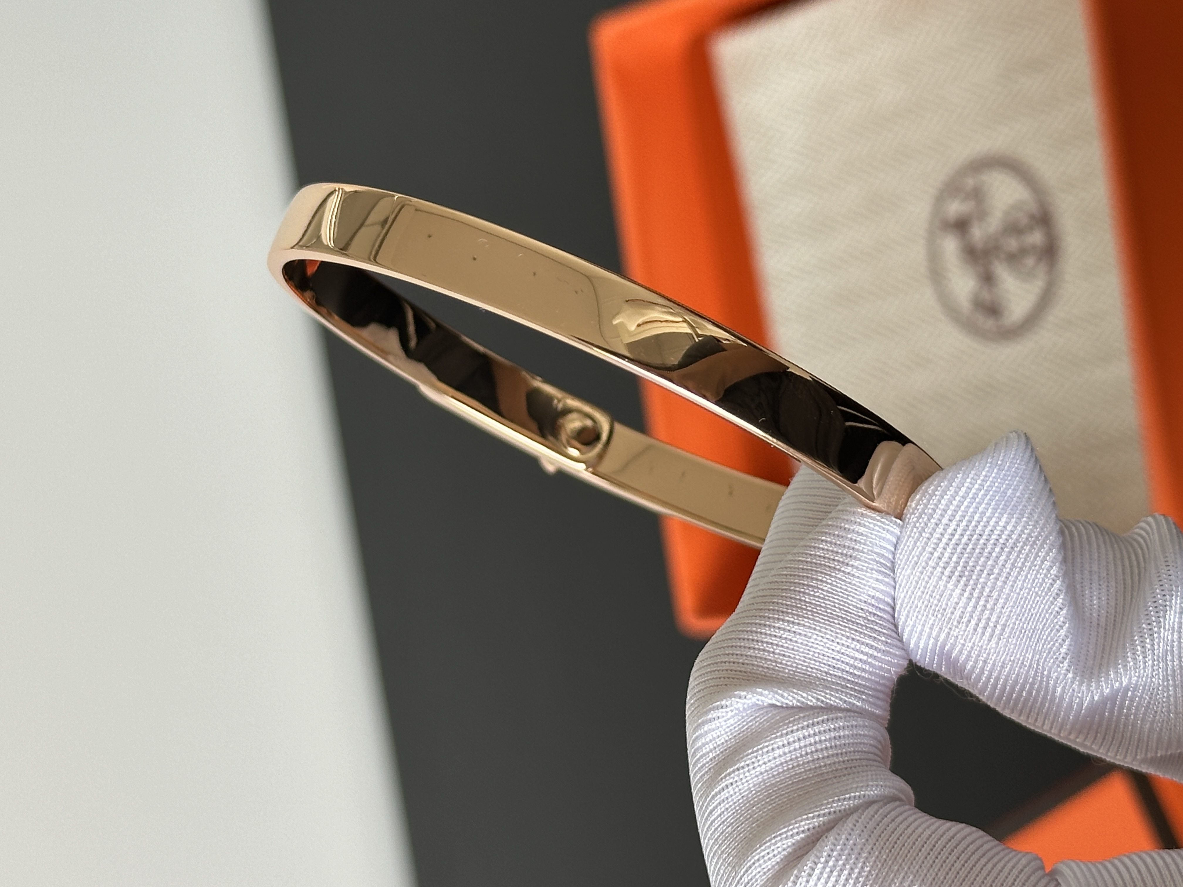 Hermès Kelly Narrow Rose Gold Metal Lock Bangle Bracelet