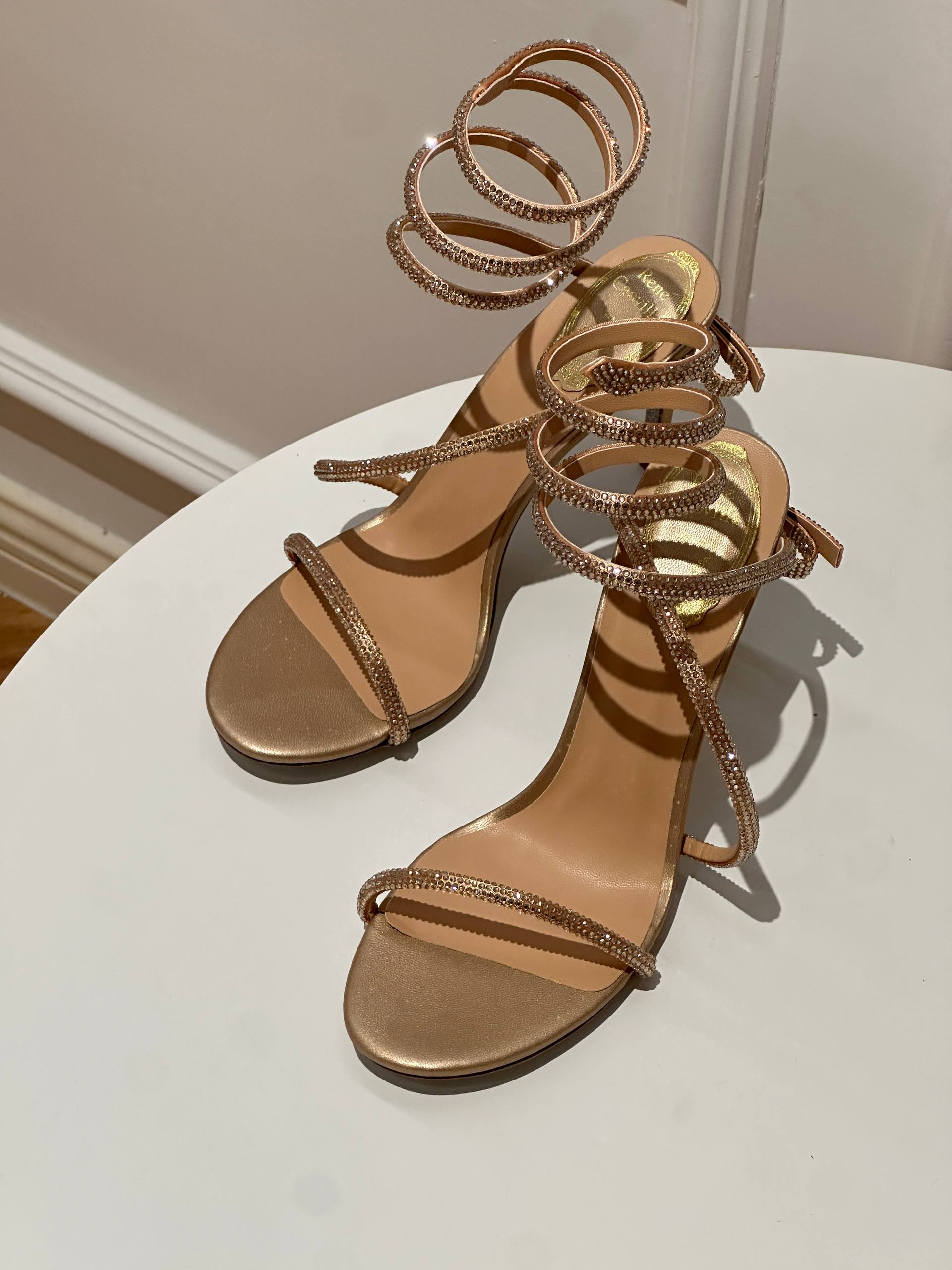 René Caovilla Cleo Crystal-Embellished Satin Sandals