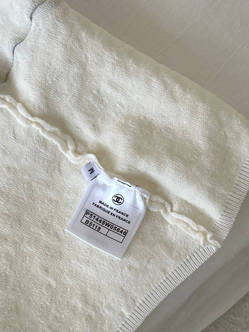 Chanel White Textured Jacquard Knit Tank Top With Crystal CC Logo