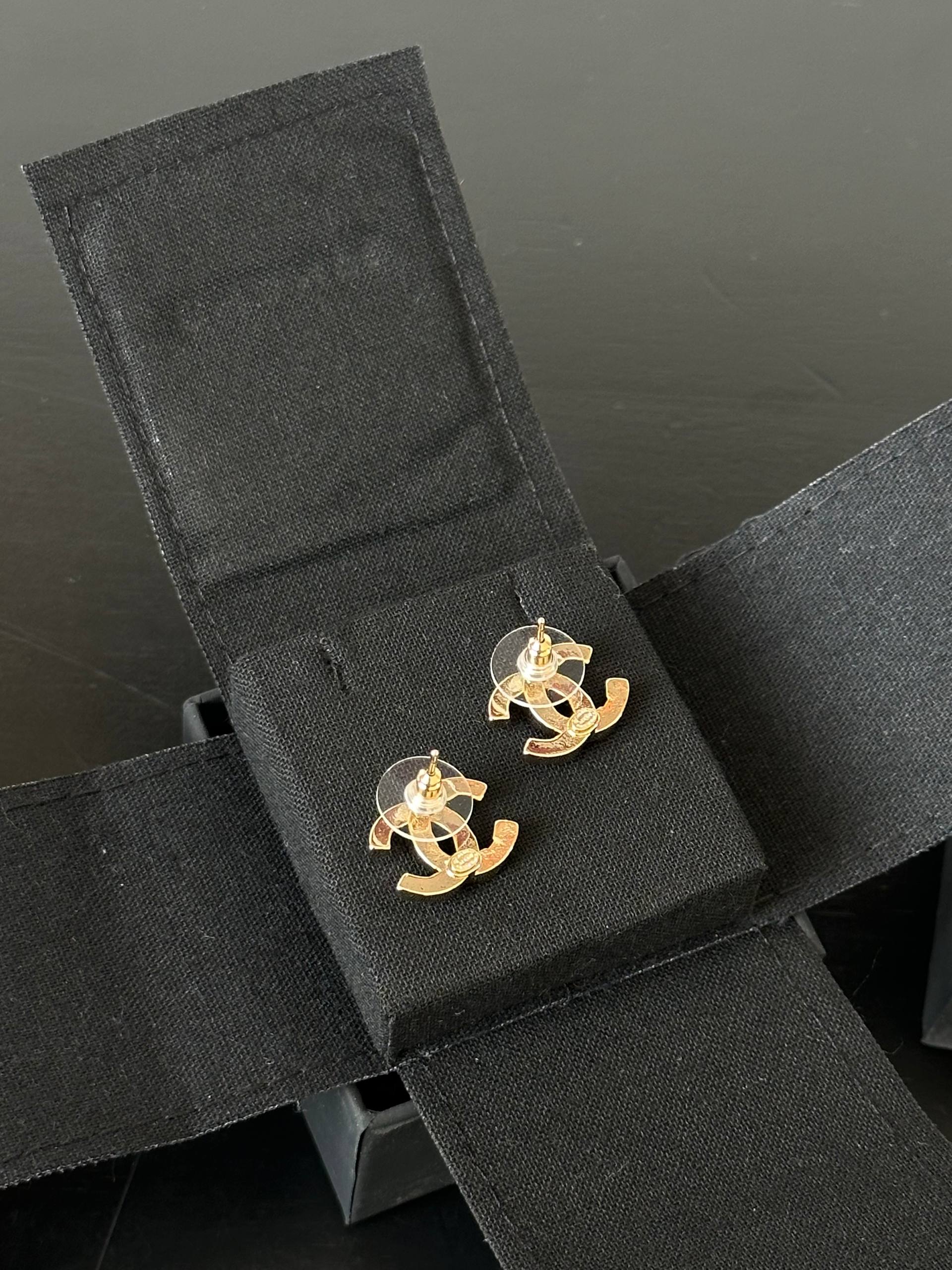 Chanel Classic Interlocking CC Crystal Stud Earrings