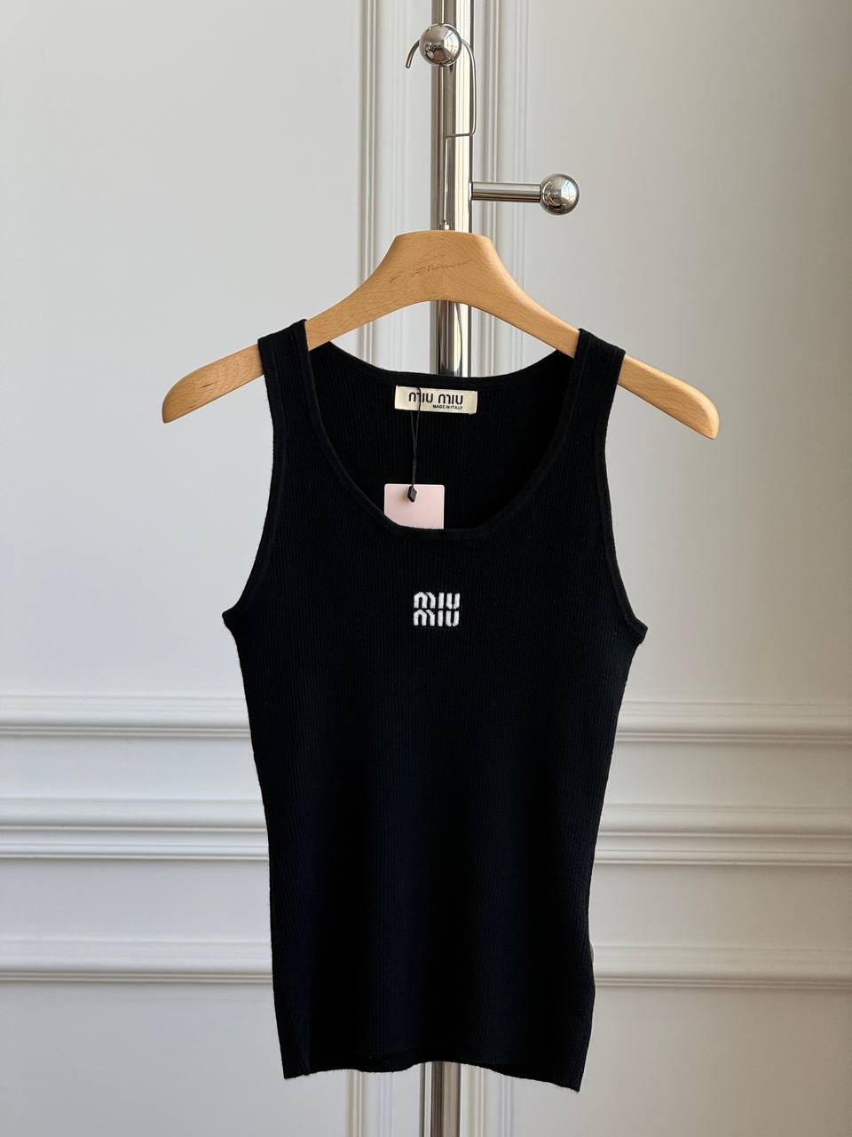 Miu Miu Ribbed Knit Tank Top with Intarsia Logo