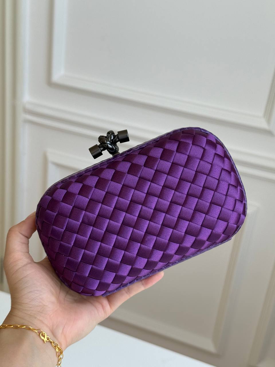 Bottega Veneta Knot Intrecciato Satin Clutch