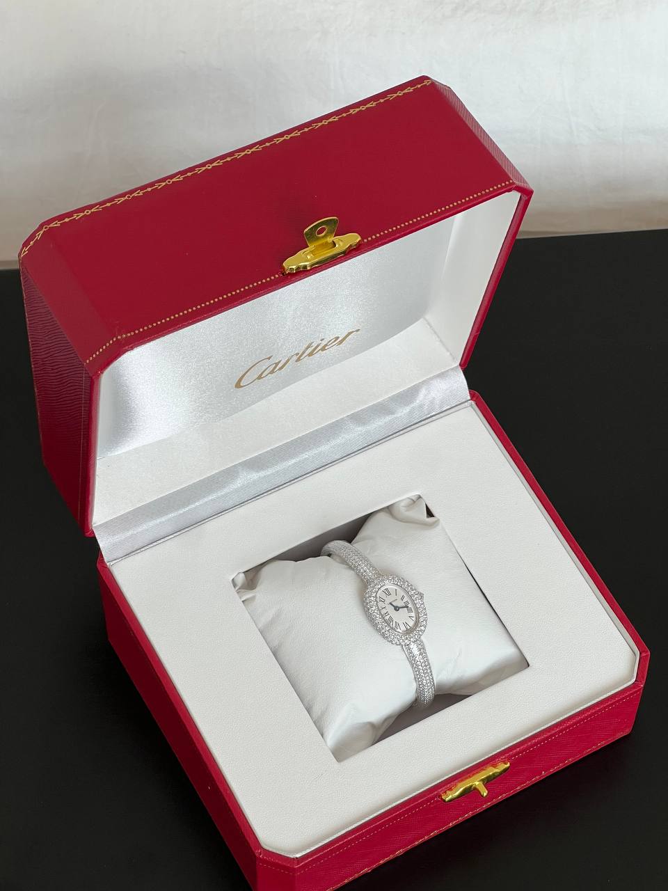 Cartier Oval Full Diamond Bangle Style Ladies Watch