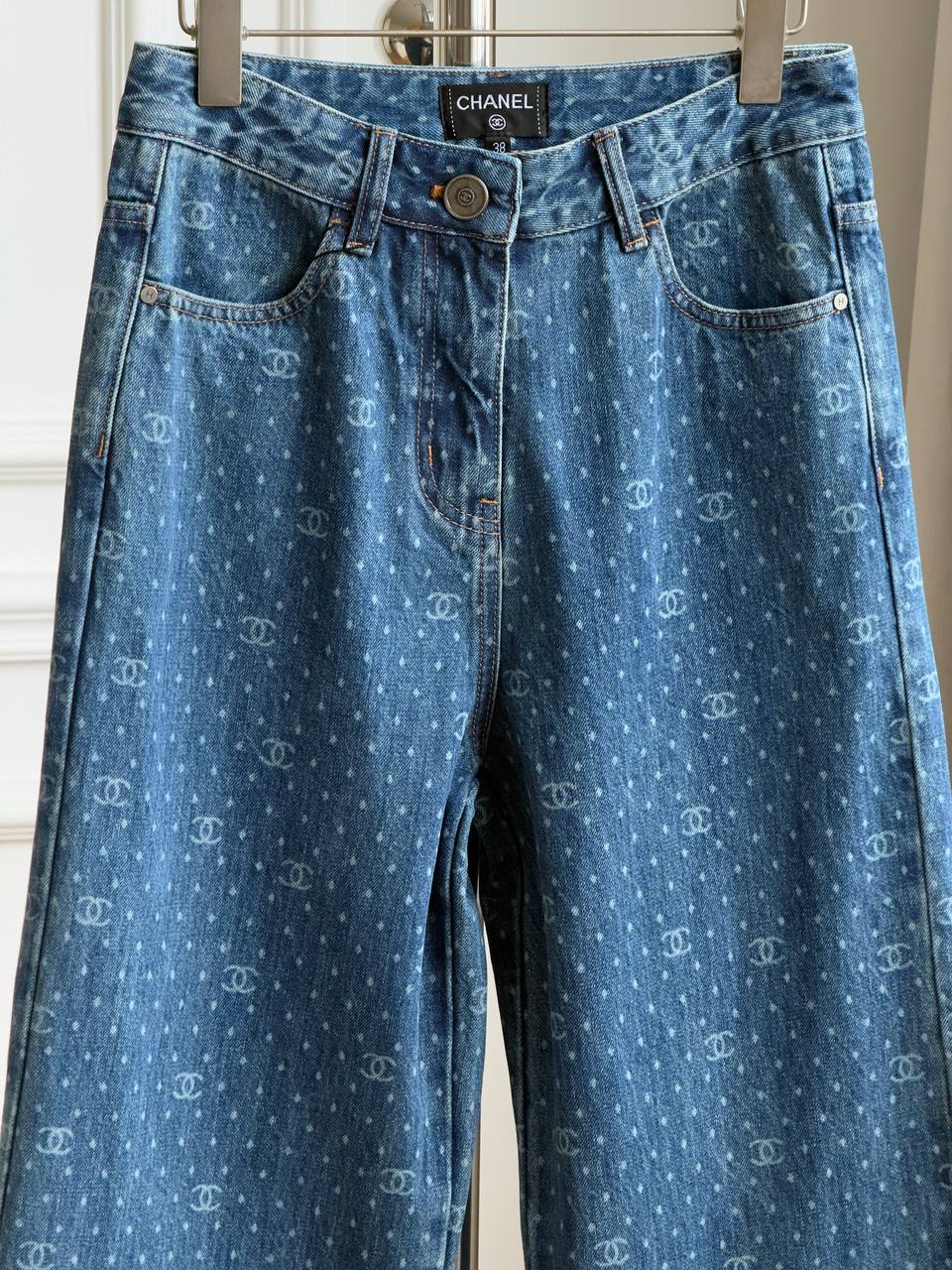 CHANEL 23P CC Polka Dot Print Straight-Leg
