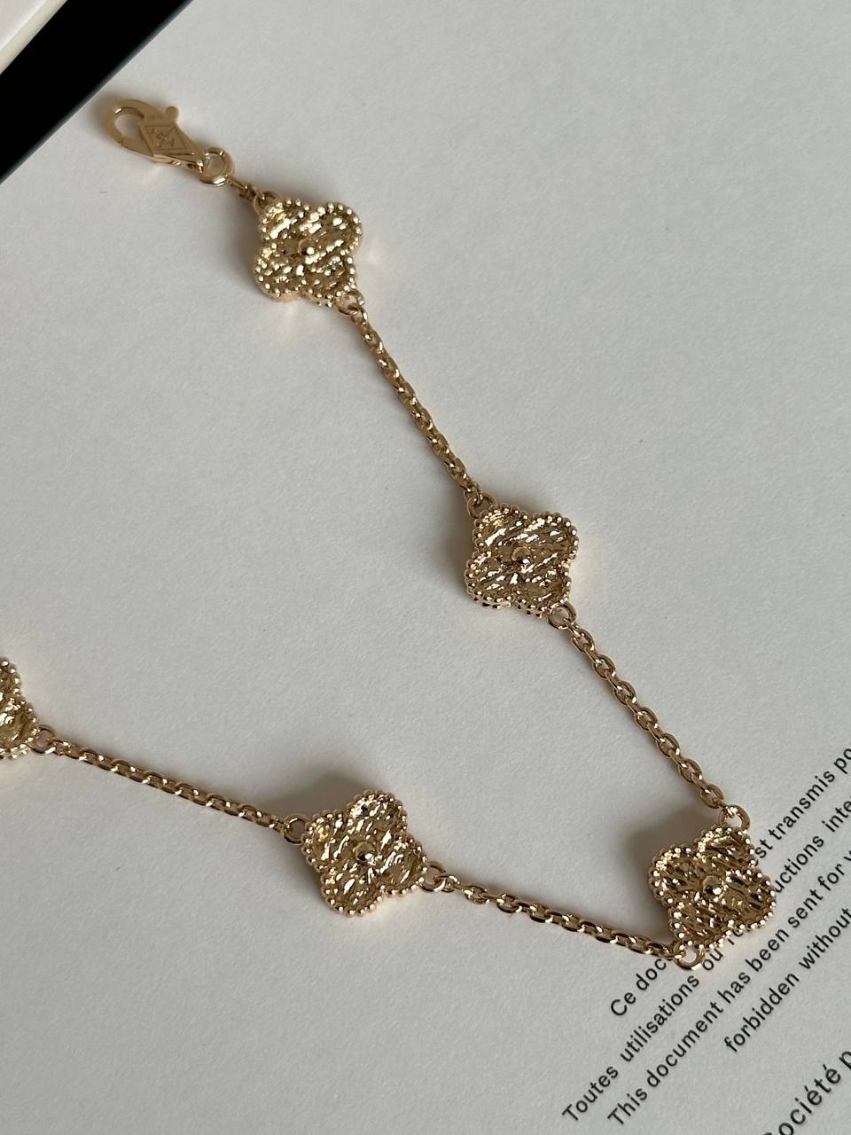 Chanel Gold Paved Crystal Four-Leaf Clover Thin Bracelet