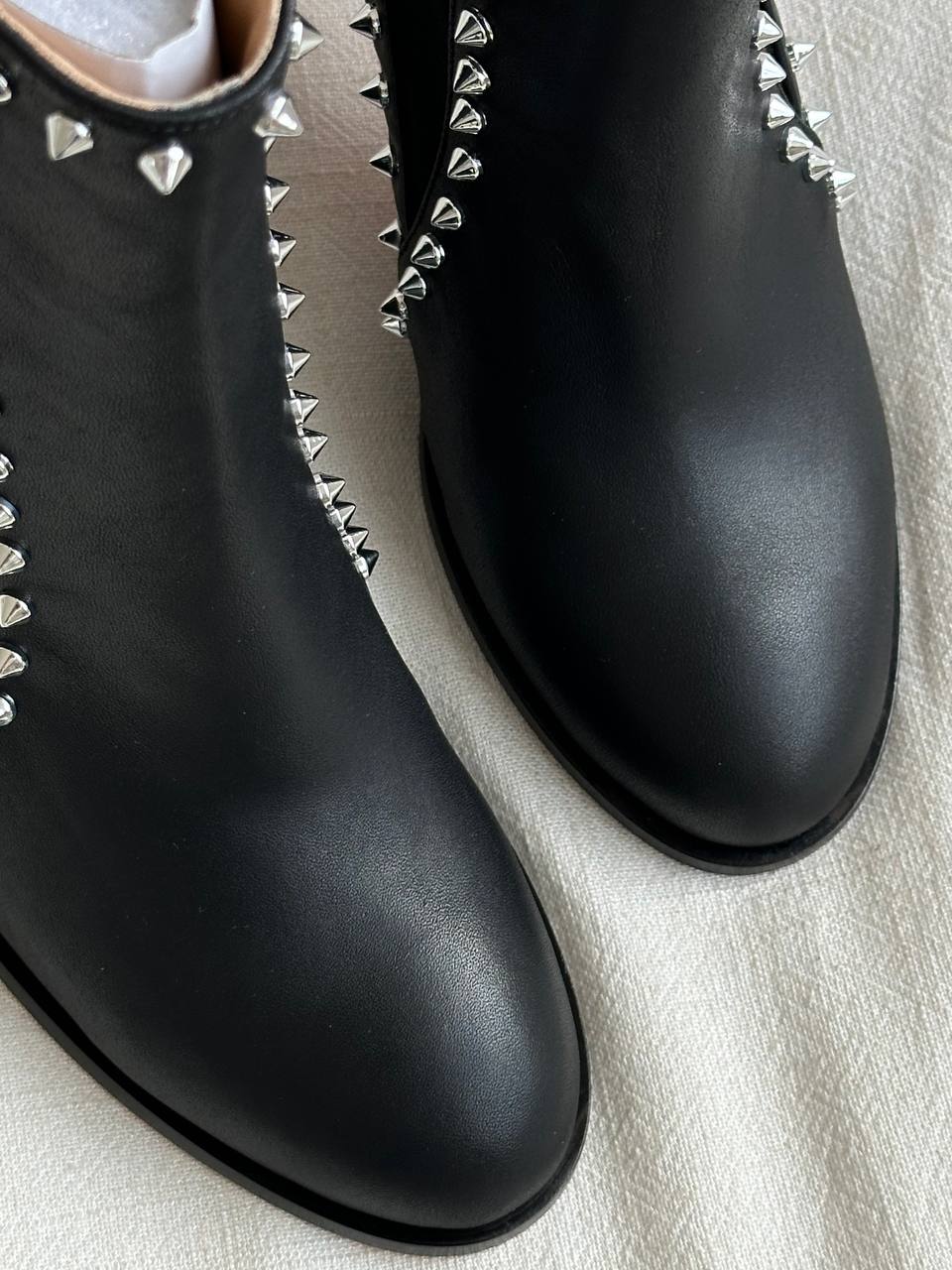 Christian Louboutin Black Smooth Calfskin Studded Block Heel Chelsea Ankle Boots