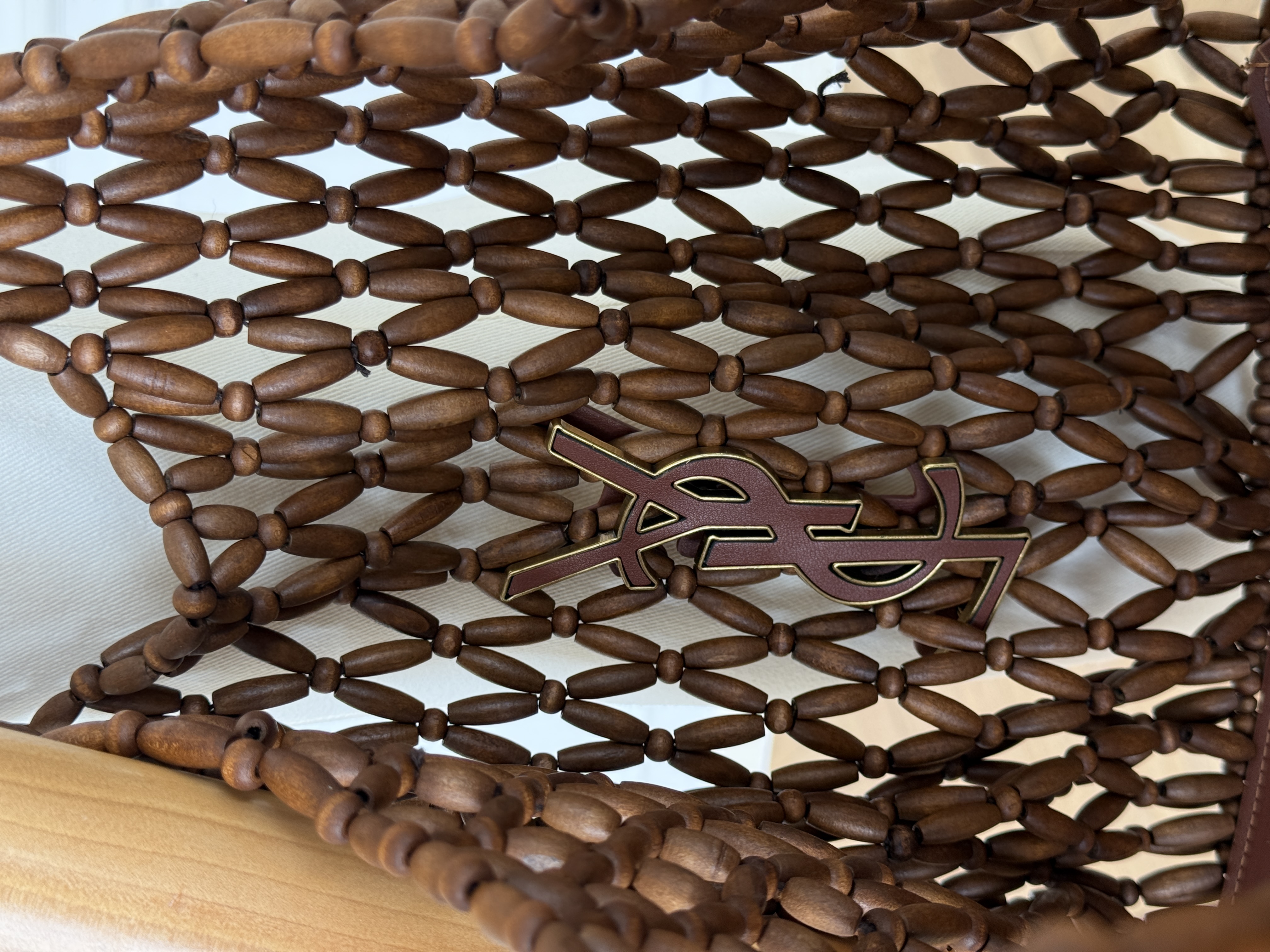 Saint Laurent Icare Beaded Wood Tote