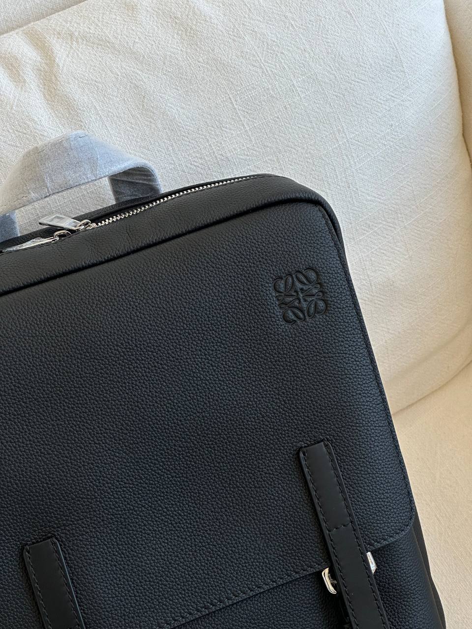 Loewe Black Grained Calfskin Goya Embossed Anagram Flap Business Backpack